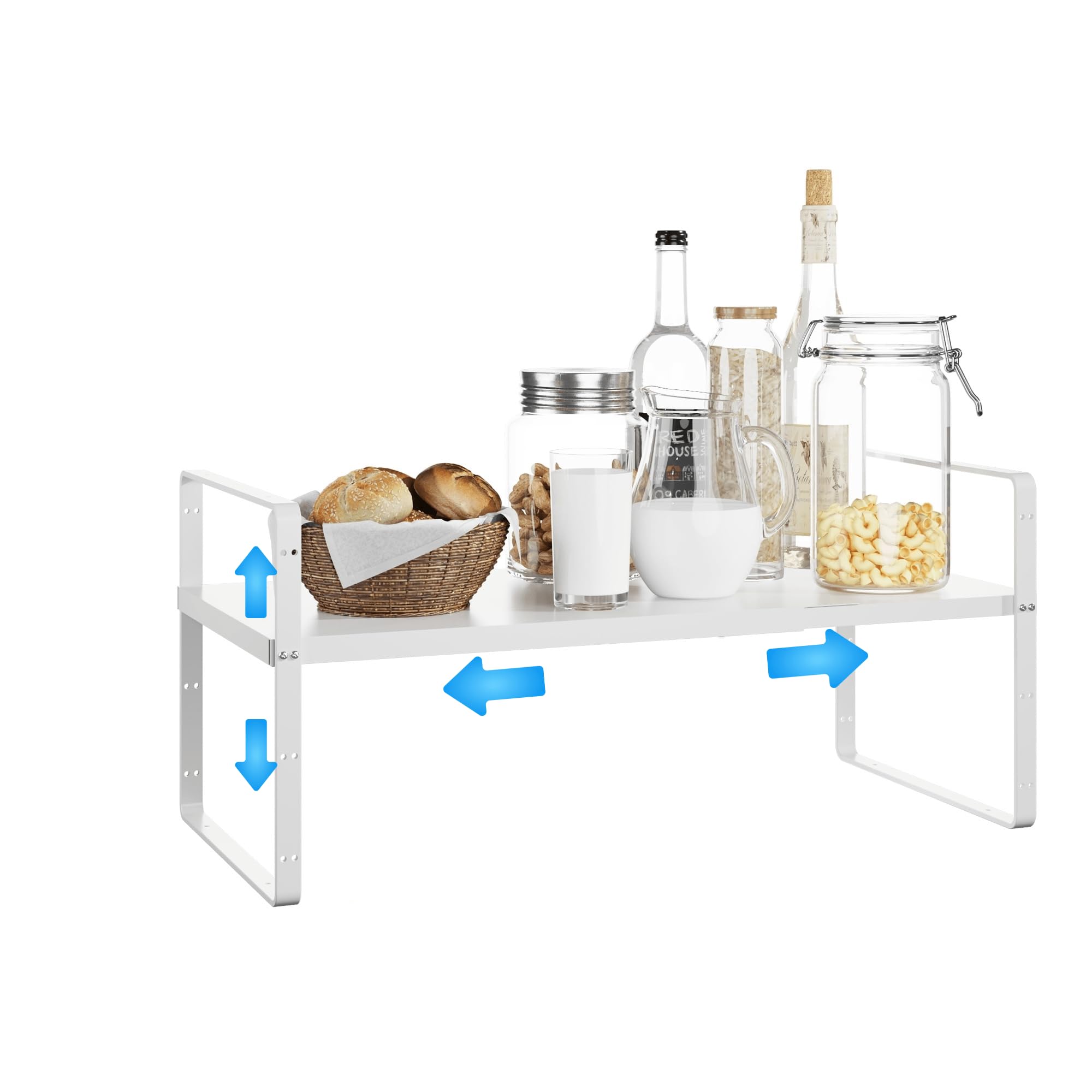 Expandable Cabinet Shelf Organizer - Stackable Kitchen Pantry Storage Rack - Adjustable Closet & Cupboard Organizer - Heavy Duty 80LBS Capacity - White Spice & Counter Organization (1 Pack) - Perfect for Small Spaces & Pantry Organization