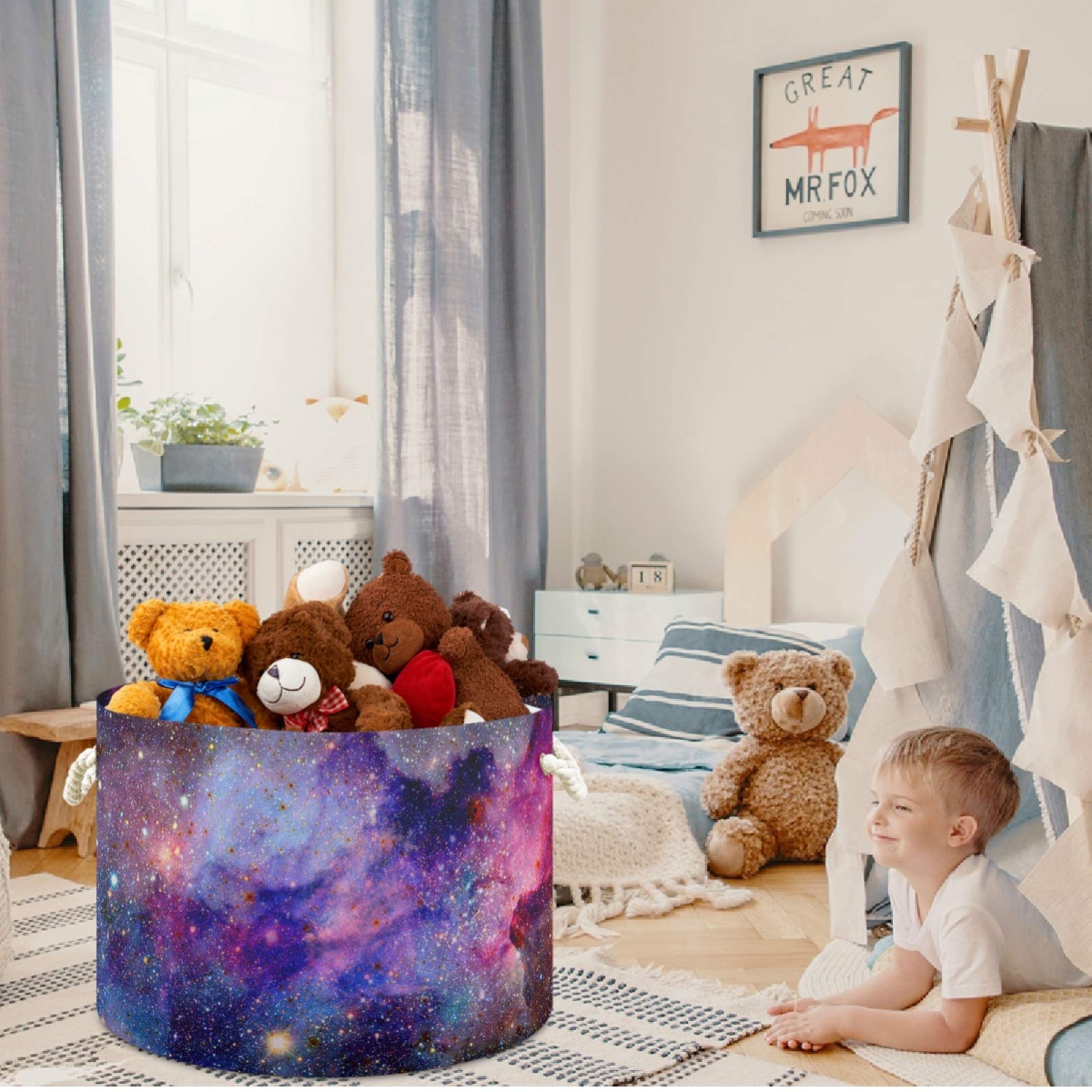 Visesunny Collapsible Large Capacity Storage Basket - Pretty Purple Galaxy Sky Design for Clothes, Toys & Laundry | Durable Cotton Handles | Space-Saving Home Organizer for Bathroom, Bedroom, Nursery & Closet | Perfect for Kids Room, College Dorm & Apartment Storage Solutions