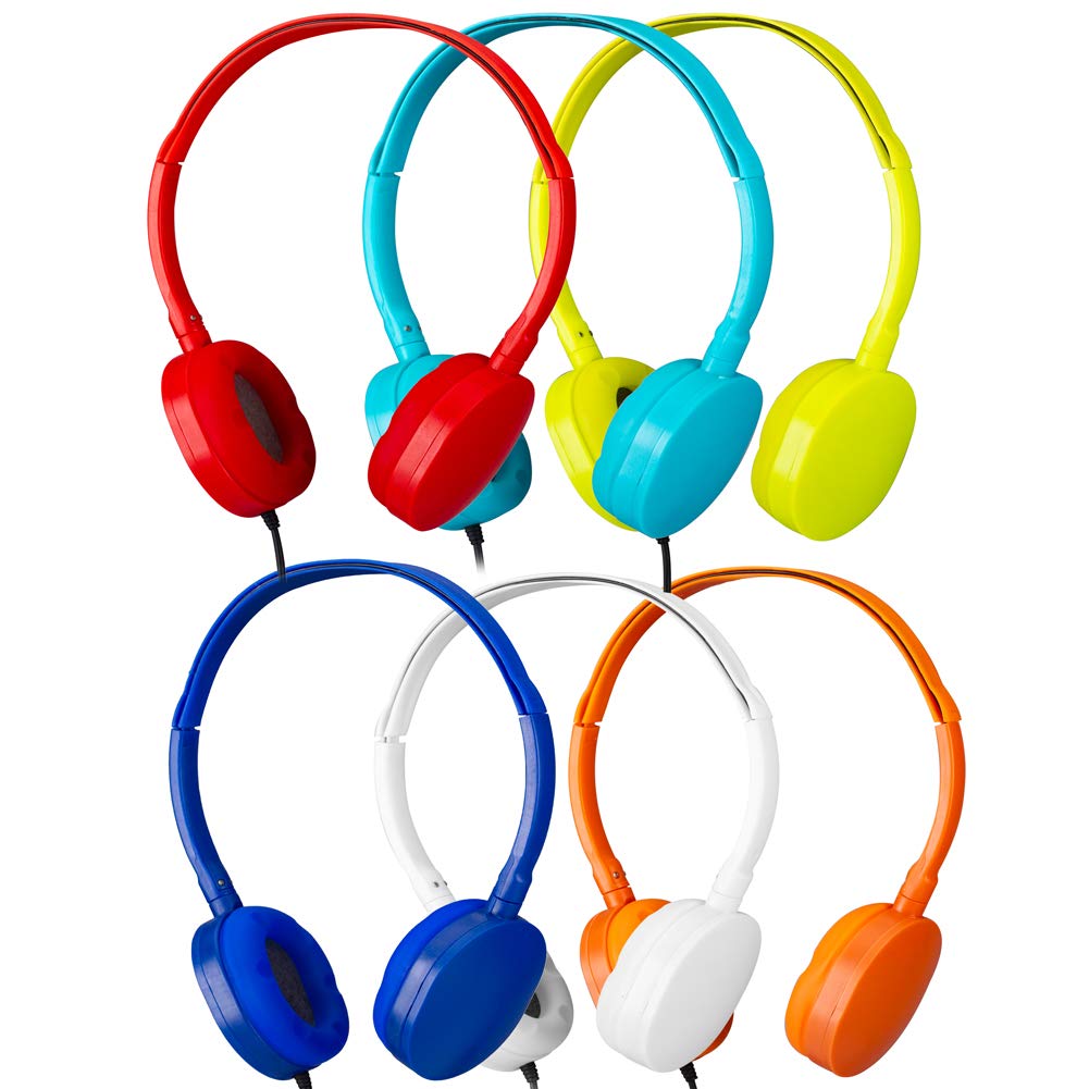 Bulk 6 Pack Kids Headphones for School - Durable Classroom Headphones for Students, Libraries & Labs (6 Mixed Colors) - Perfect for Online Learning, Homeschooling & Educational Activities