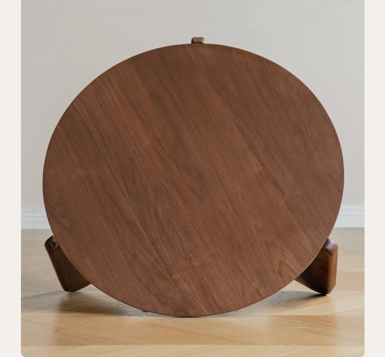 Solid Black Walnut Wood Round Slate Coffee Table - Rustic Modern Living Room Furniture for Home Decor & Tea Time Relaxation
