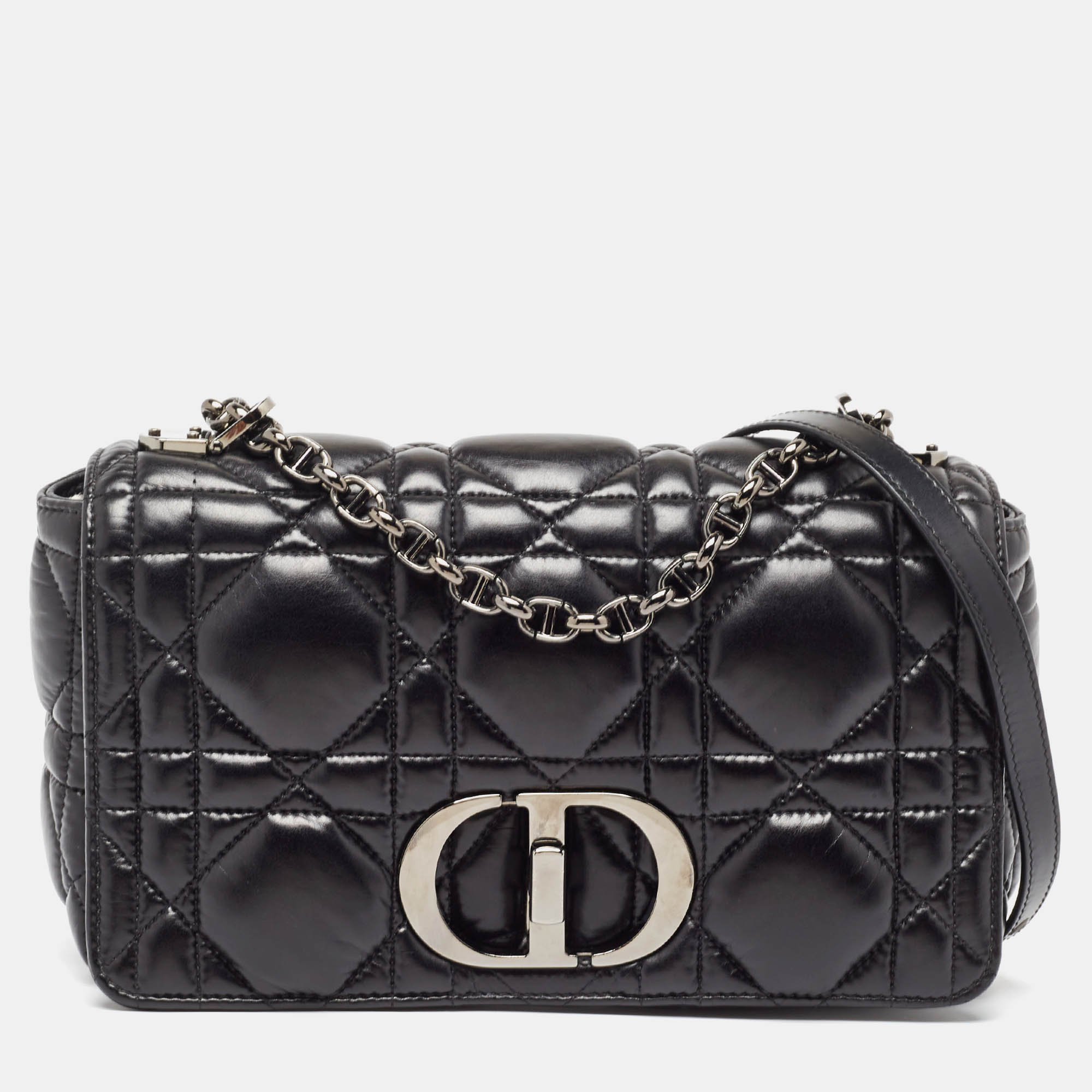 Black Cannage Leather Medium Caro Shoulder Bag for Women | Luxury Designer Handbag | Perfect for Work, Travel & Evening Events