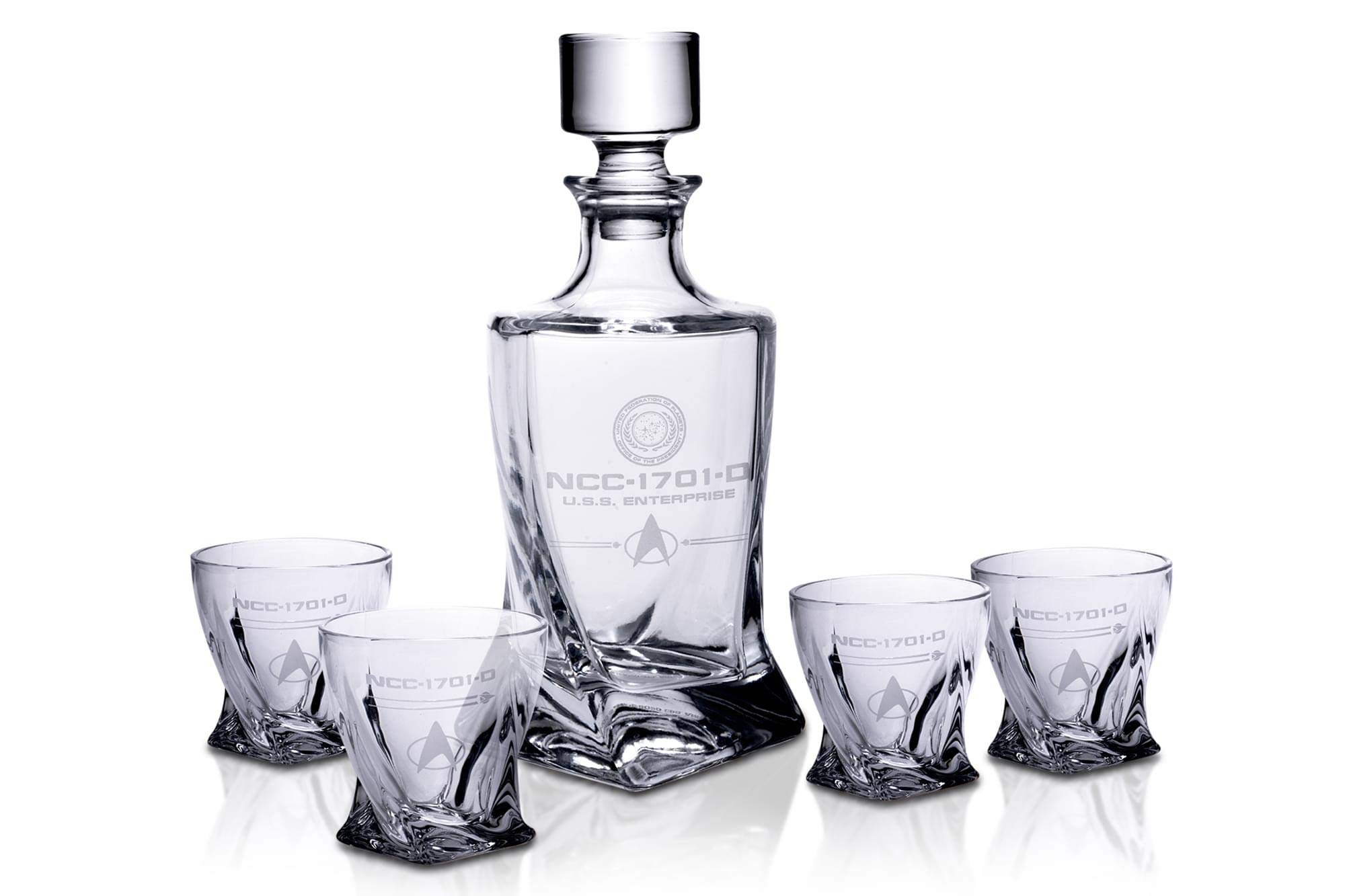 Star Trek: The Next Generation 5-Piece Whiskey Decanter Set with USS Enterprise Themed Shot Glasses - 10oz Each - Perfect for Home Barware Collection, Sci-Fi Parties & Trekkie Gifts