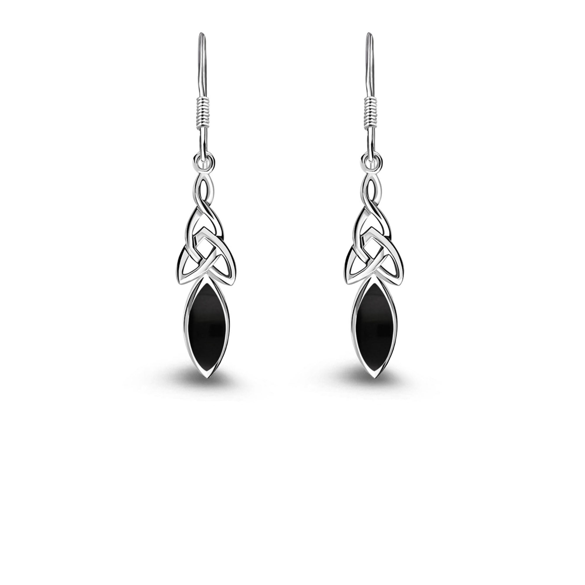 Sterling Silver Whitby Jet Celtic Marquise Drop Earrings for Women - Elegant Vintage Dangle Earrings for Parties, Weddings & Special Occasions