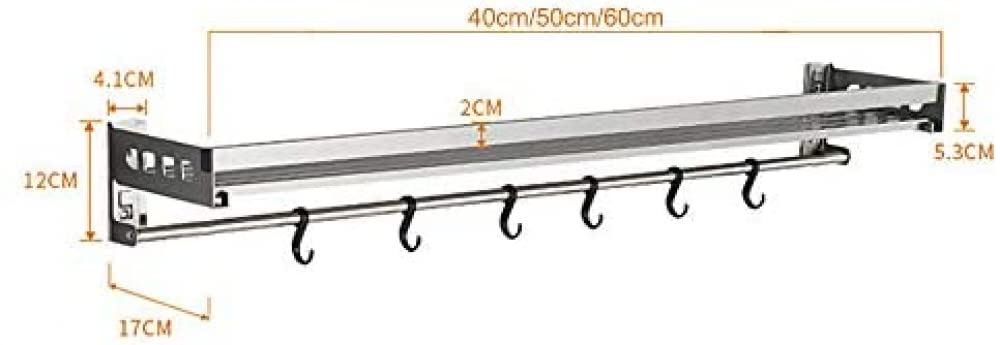 Stainless Steel Wall Mounted Pot Pan Rack - 60CM Multifunctional Kitchen Organizer with Hooks for Cookware Storage | Perfect for Small Kitchens & Space Saving Solutions