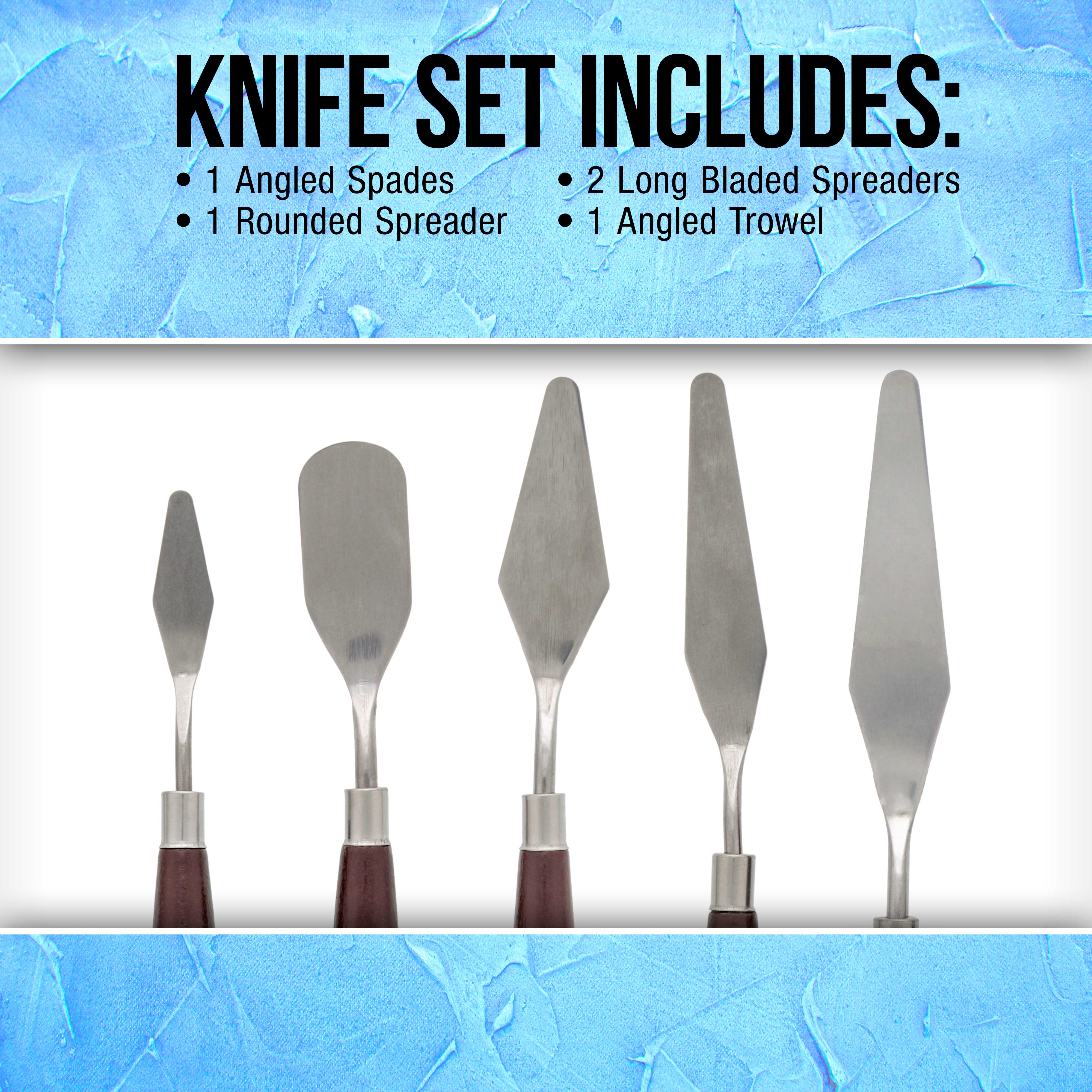 U.S. Art Supply 5-Piece Stainless Steel Palette Knife Set - Professional Spatula Painting Knives for Mixing, Spreading & Applying Oil & Acrylic Paints on Canvas - Perfect for Artists, Cake Decorating & Icing