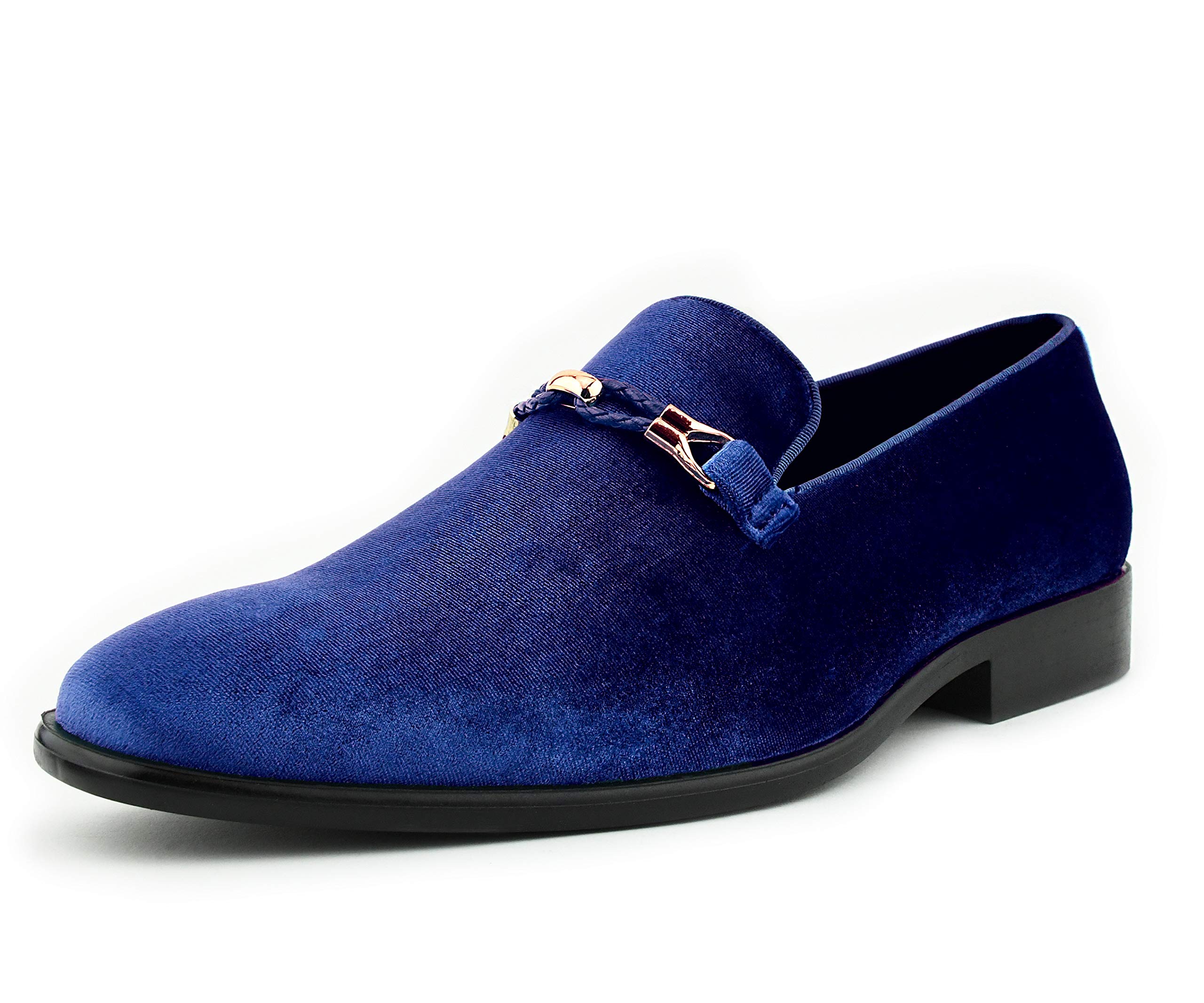 Amali Aller Men's Casual Loafers - Slip On Velvet Tuxedo Shoes with Metal & Knitted Buckle - Comfortable Formal & Leisure Footwear for Weddings, Parties & Office Wear