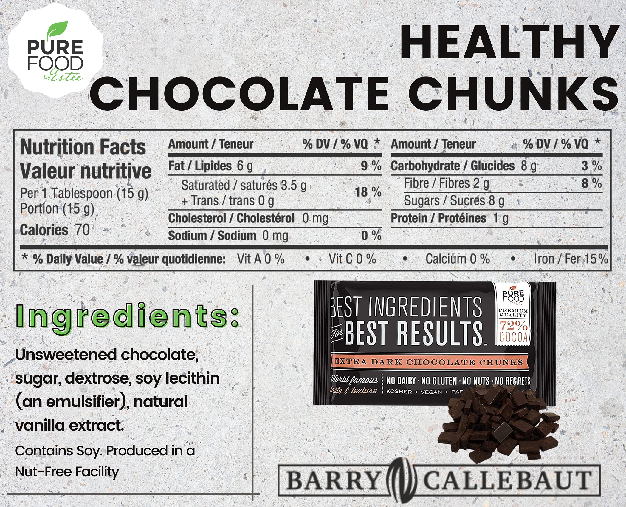 Dark Chocolate Chunks for Baking - Vegan, Kosher, Gluten-Free - Perfect for Cookies & Desserts