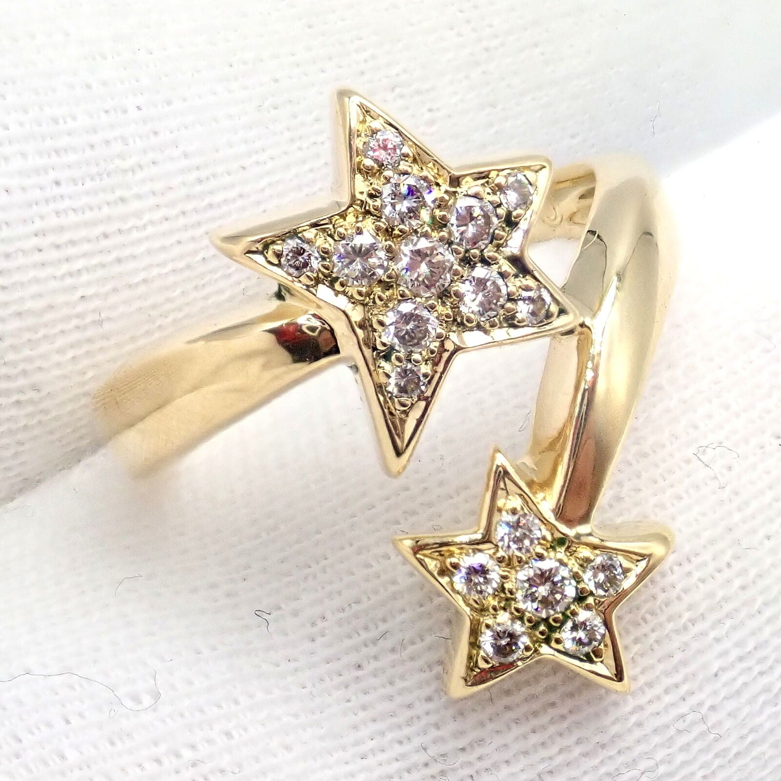 Chanel Comete 18k Yellow Gold Diamond Cocktail Ring Size 6.5 - Luxury Star Design Jewelry for Women, Perfect for Parties, Weddings & Special Occasions