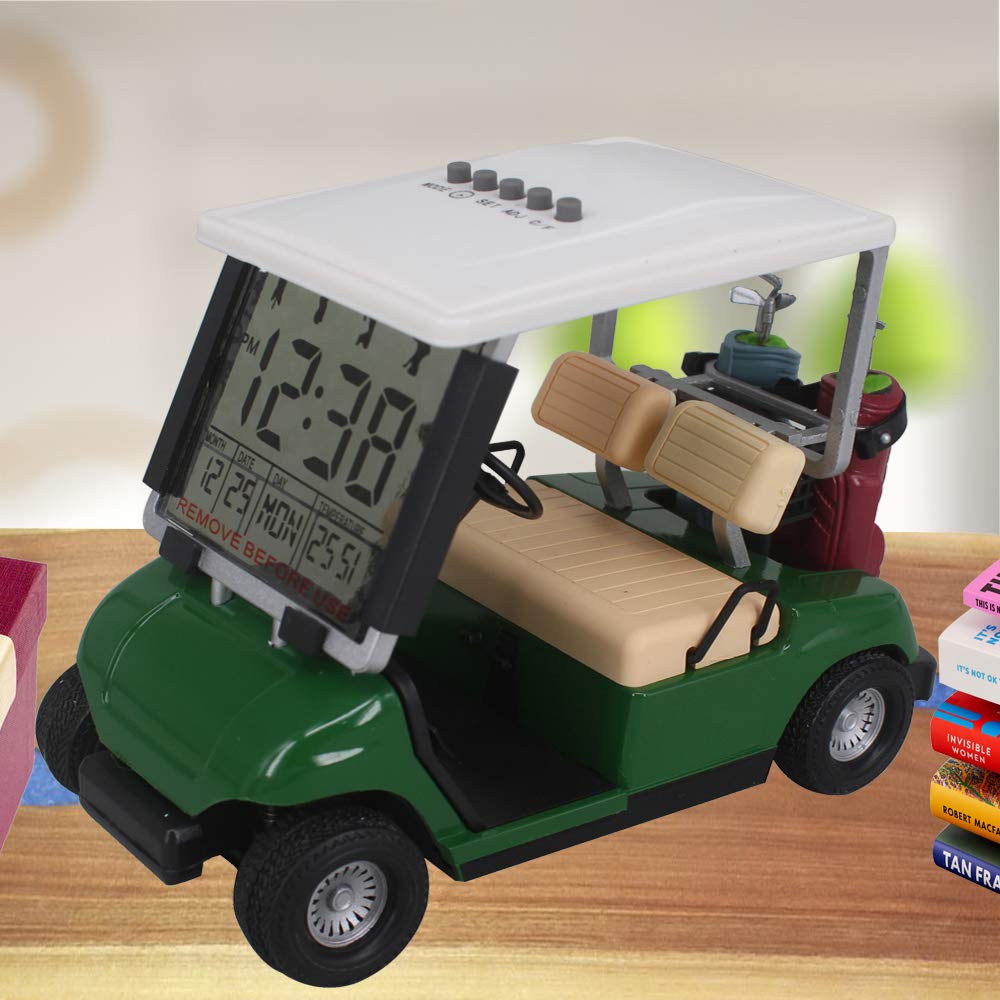 Newest LCD Display Mini Golf Cart Clock - Perfect Gift for Golf Lovers, Race Souvenir & Novelty Golf Accessories (Green) | Great for Office Desk, Man Cave Decor & Golf Tournament Prizes