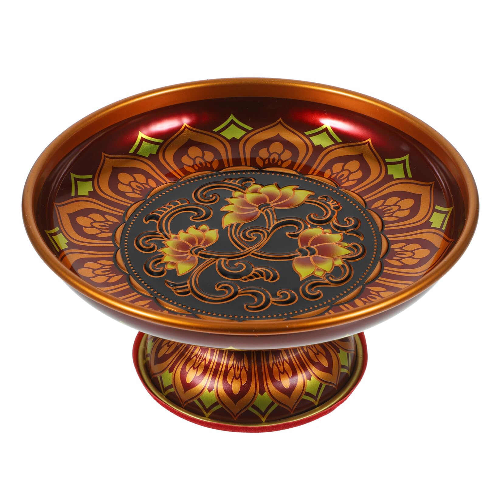 PRETYZOOM Buddhist Offering Bowls - Dark Red Tinplate Fruit & Dessert Tray for Altar Rituals, Incense Smudging, Blessing Ceremonies - Perfect for Home Shrine Decor & Spiritual Practices