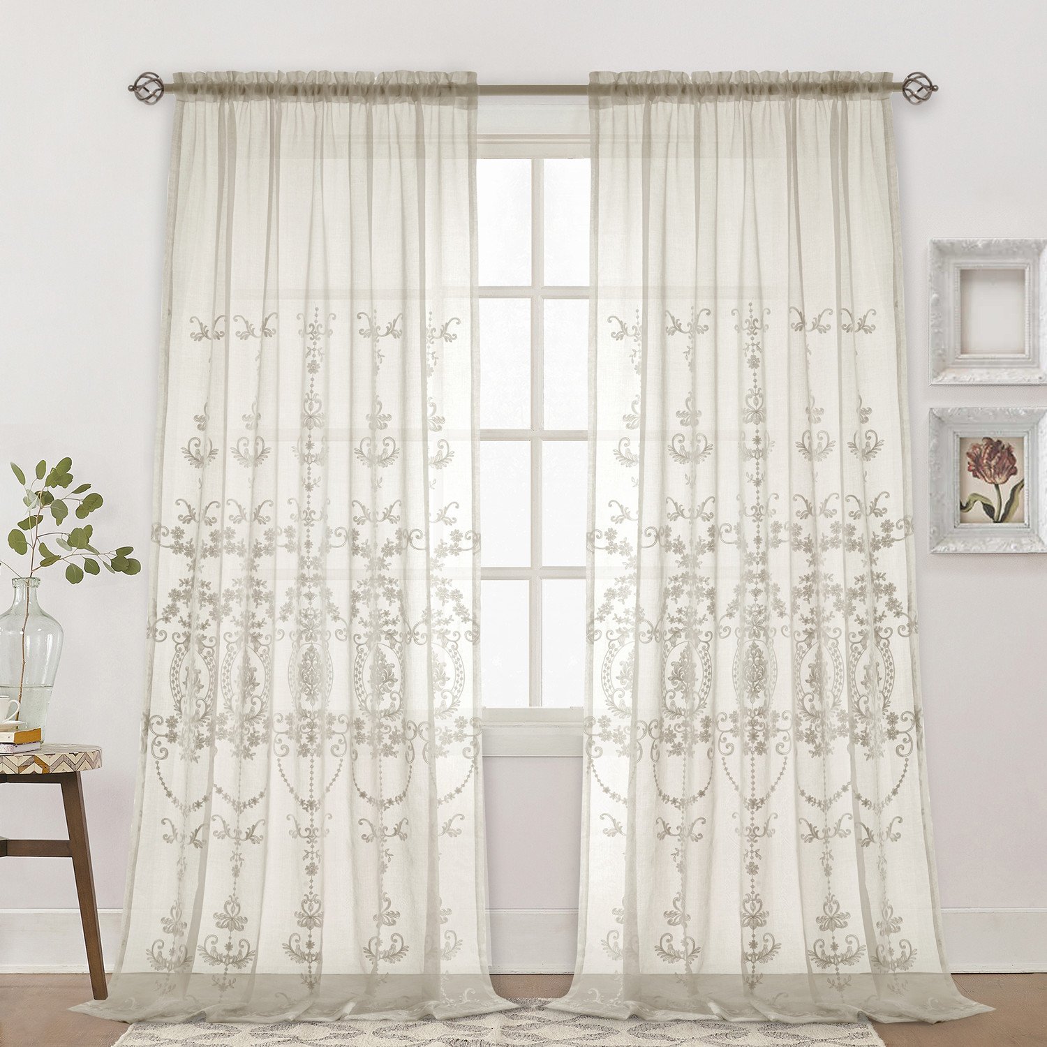 Dreaming Casa White Sheer Floral Embroidered Curtains - 84