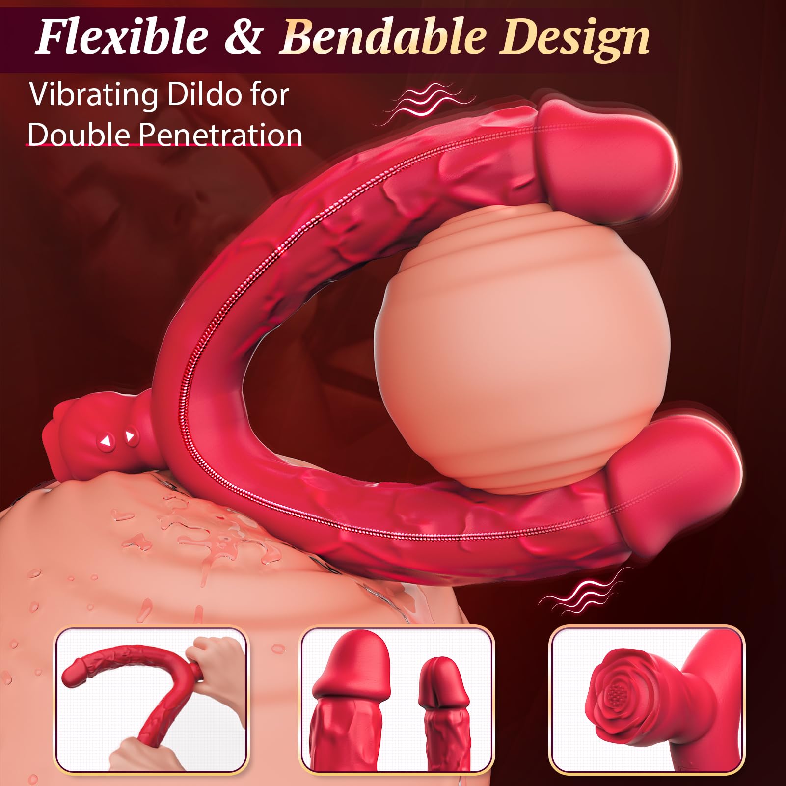 Premium Double-Ended Dildo for Couples - 10 Vibration Modes G-Spot & Anal Stimulation, Realistic Strapless Strap-On for Lesbian & Pegging Play | Sensual Adult Toy for Women & LGBTQ+ (Perfect for Couples' Play & Solo Exploration)