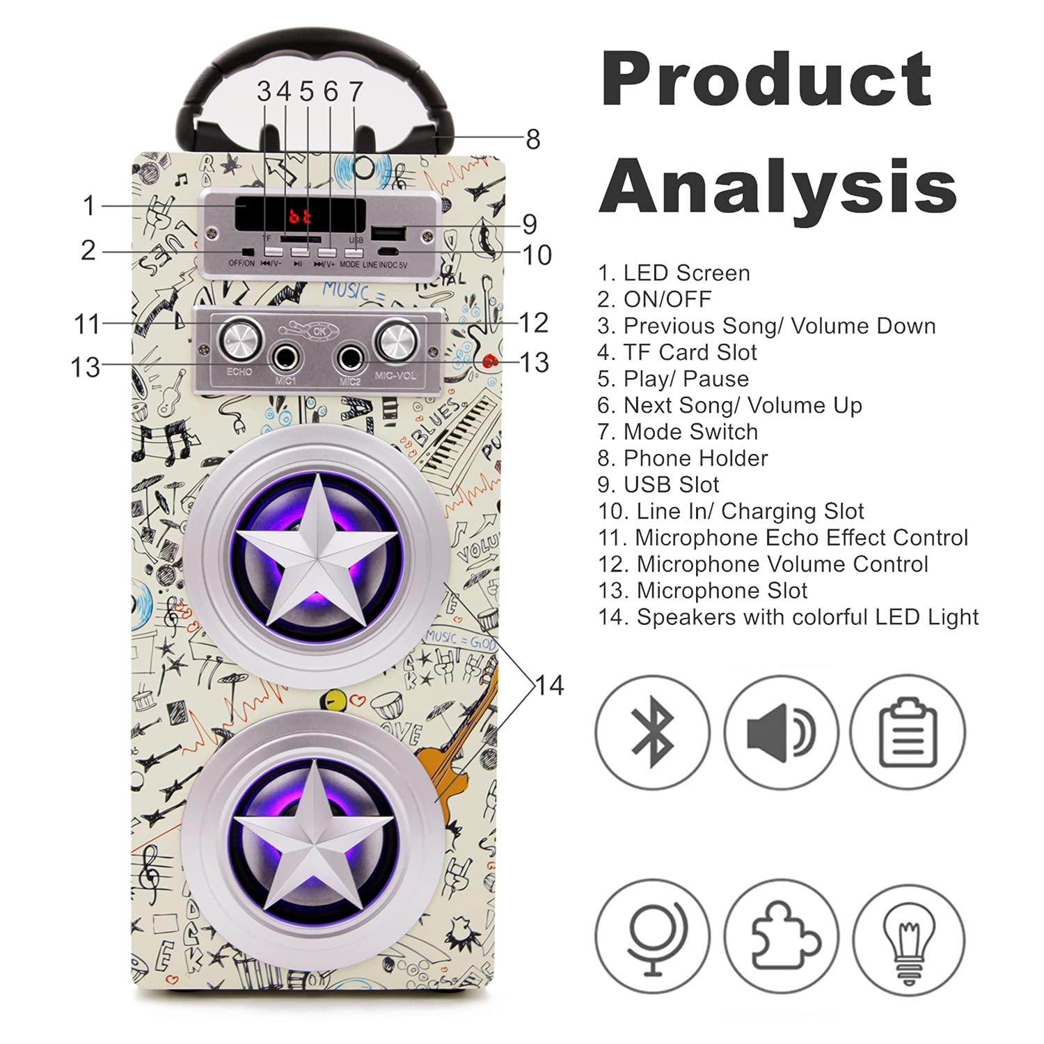 Wireless Kids Karaoke Machine with 2 Microphones - Bluetooth Portable MP3 Player & Speaker with Remote Control for Home Parties, Birthday Celebrations & Family Gatherings (Doodle Pattern) - Perfect for Children & Adults Sing-Along Fun