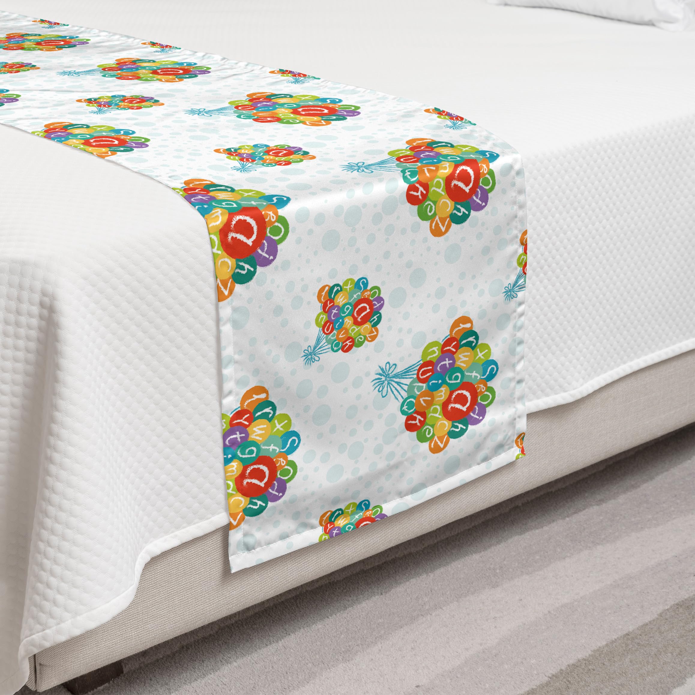 Ambesonne Alphabet Balloon Print Bed Runner - Decorative Accent Bed Scarf for Twin Beds, Pale Blue Multicolor - Perfect for Hotels, Homes & Guestrooms - Adds Whimsical Charm to Bedroom Decor