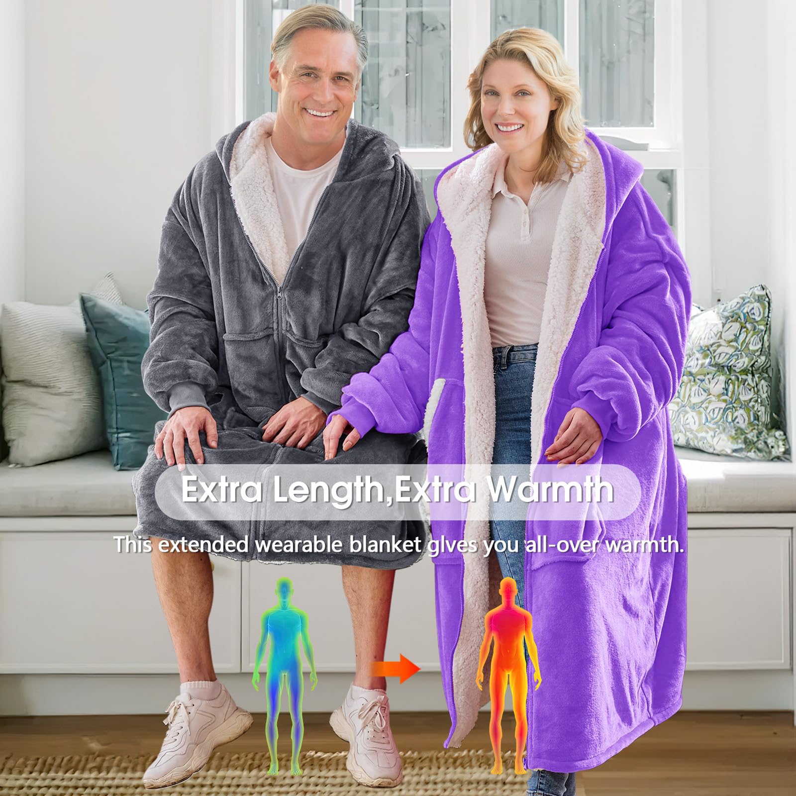 JOYWOO Wearable Blanket Hoodie - Oversized Sherpa Hooded Sweatshirt with Giant Pocket for Women & Men | Cozy Winter Gifts for Mom, Birthday Presents | Perfect for Lounging, Movie Nights & Cold Weather (Grey)