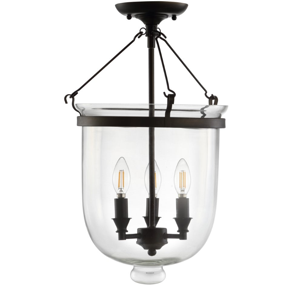 Charlotte 14.5 Inch Modern Semi Flush Mount Ceiling Light - LED Metal and Glass Fixture for Bedroom, Living Room, Dining Room, Hallway Lighting