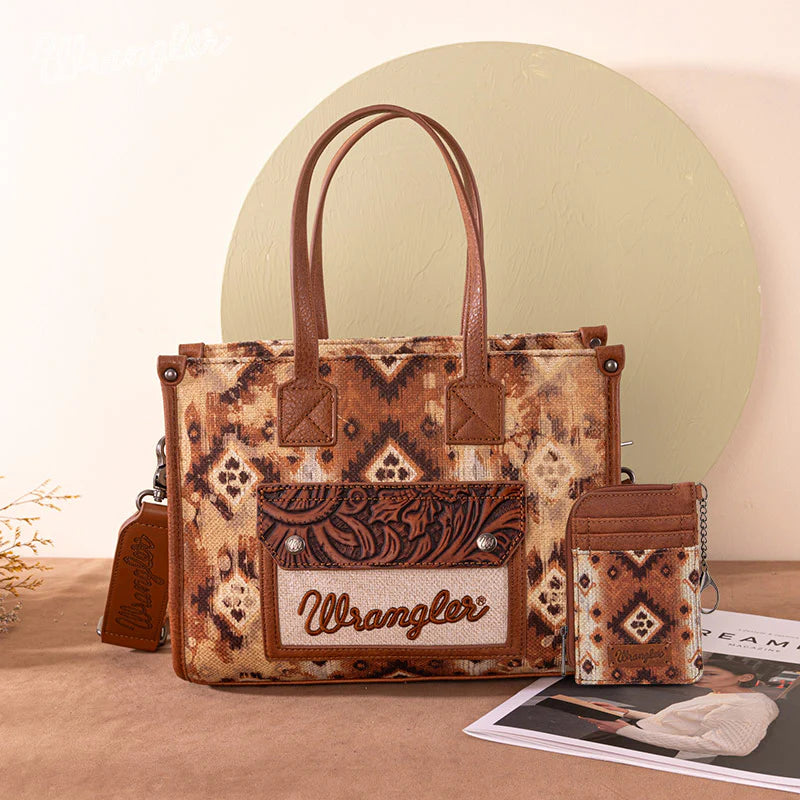 Wrangler Aztec Concealed Carry Canvas Tote Bag Set for Women - Stylish & Durable CCW Purse with Multiple Pockets - Perfect for Travel, Shopping & Everyday Use