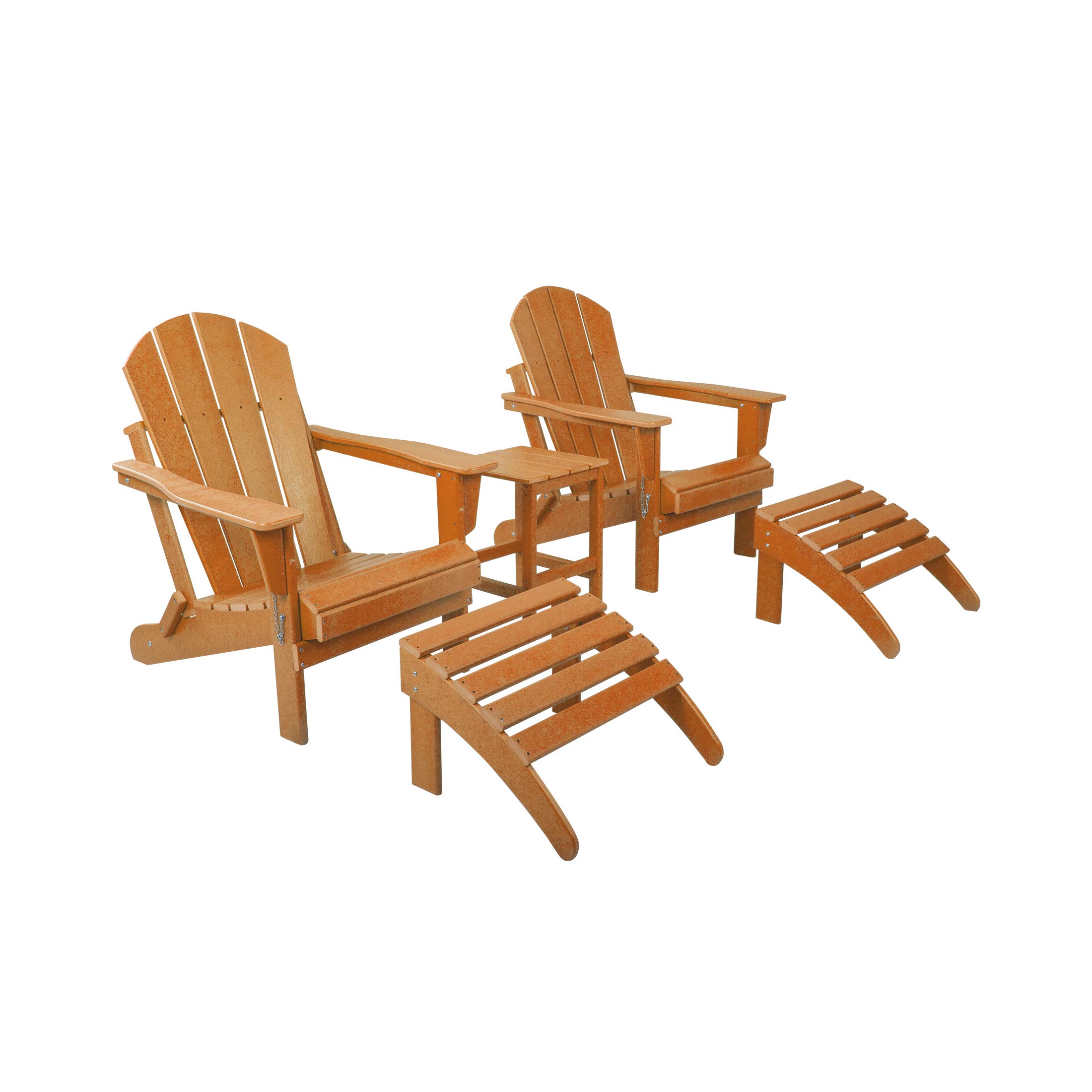 HDPE Adirondack Chair Set with Ottoman and Side Table - 5-Piece Outdoor Patio Furniture for Backyard, Garden, Porch, and Bonfire (Orange) | Durable, Weather-Resistant & Comfortable Seating Solution