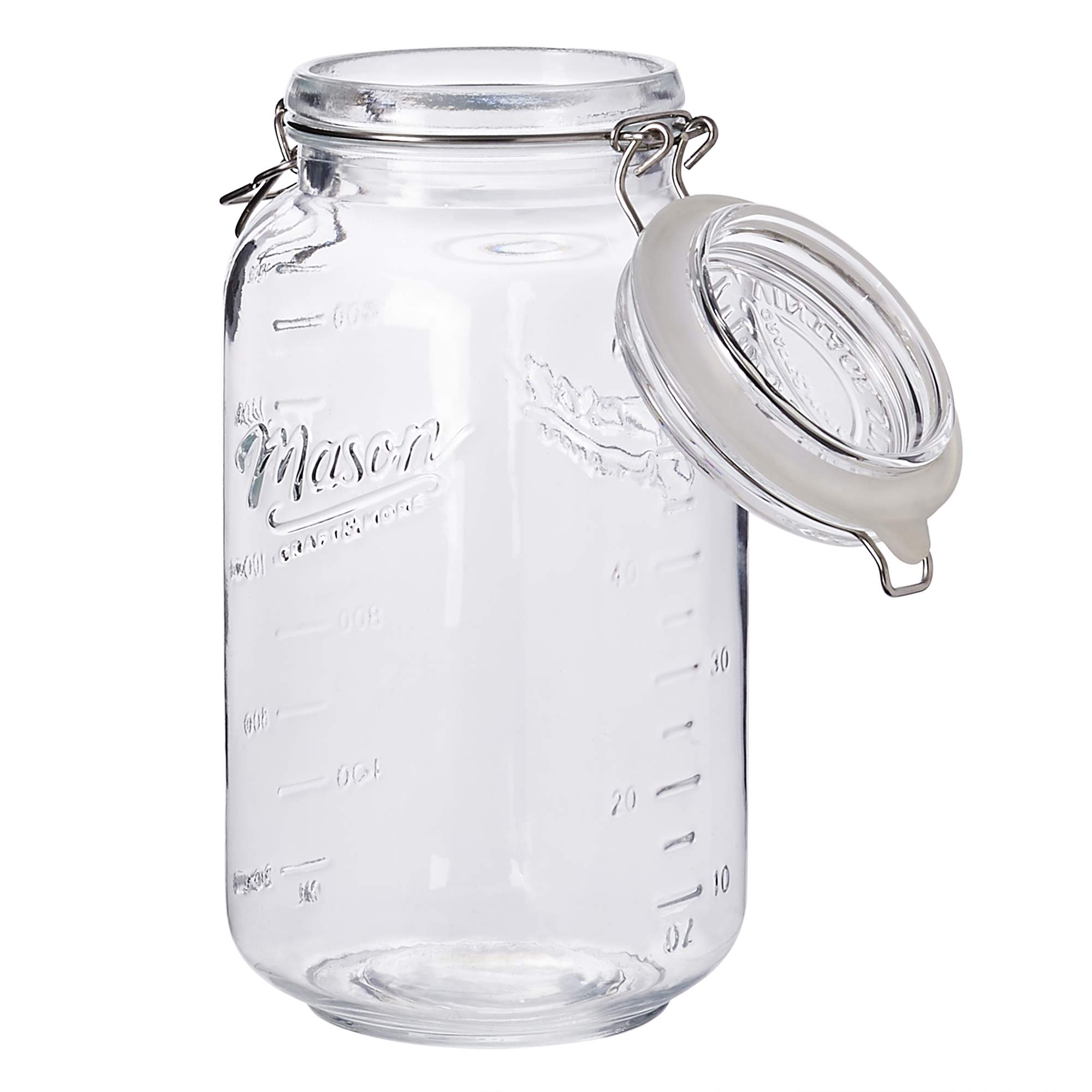 Mason Craft & More 67oz (2 Liter) Airtight Clear Glass Clamp Jar for Kitchen Food Storage - Perfect for Dry Goods, Spices, Coffee, Tea & Pantry Organization
