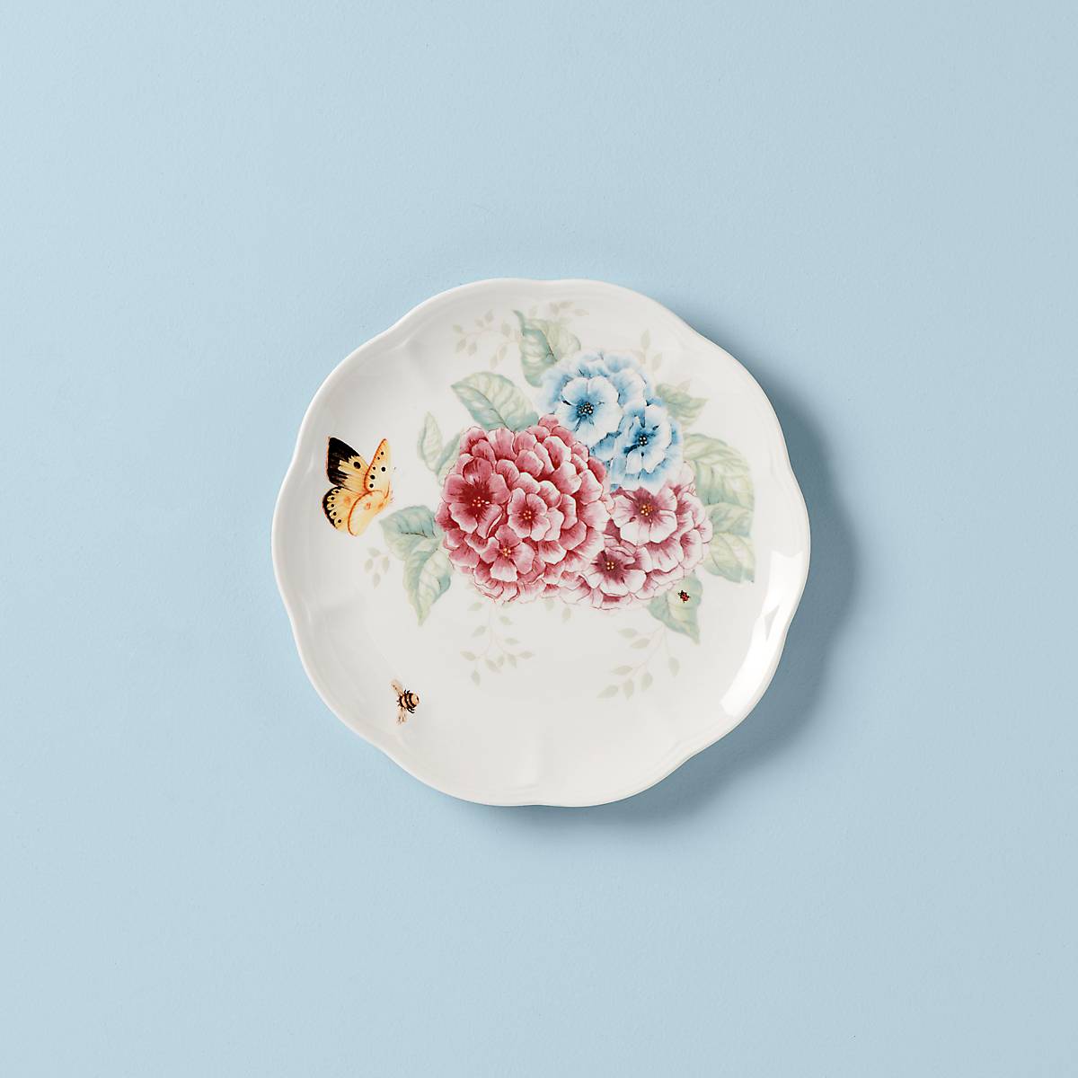 Butterfly Meadow Hydrangea Accent Plate - Floral Decorative Ceramic Dish for Home Decor, Wedding, Party, and Table Setting