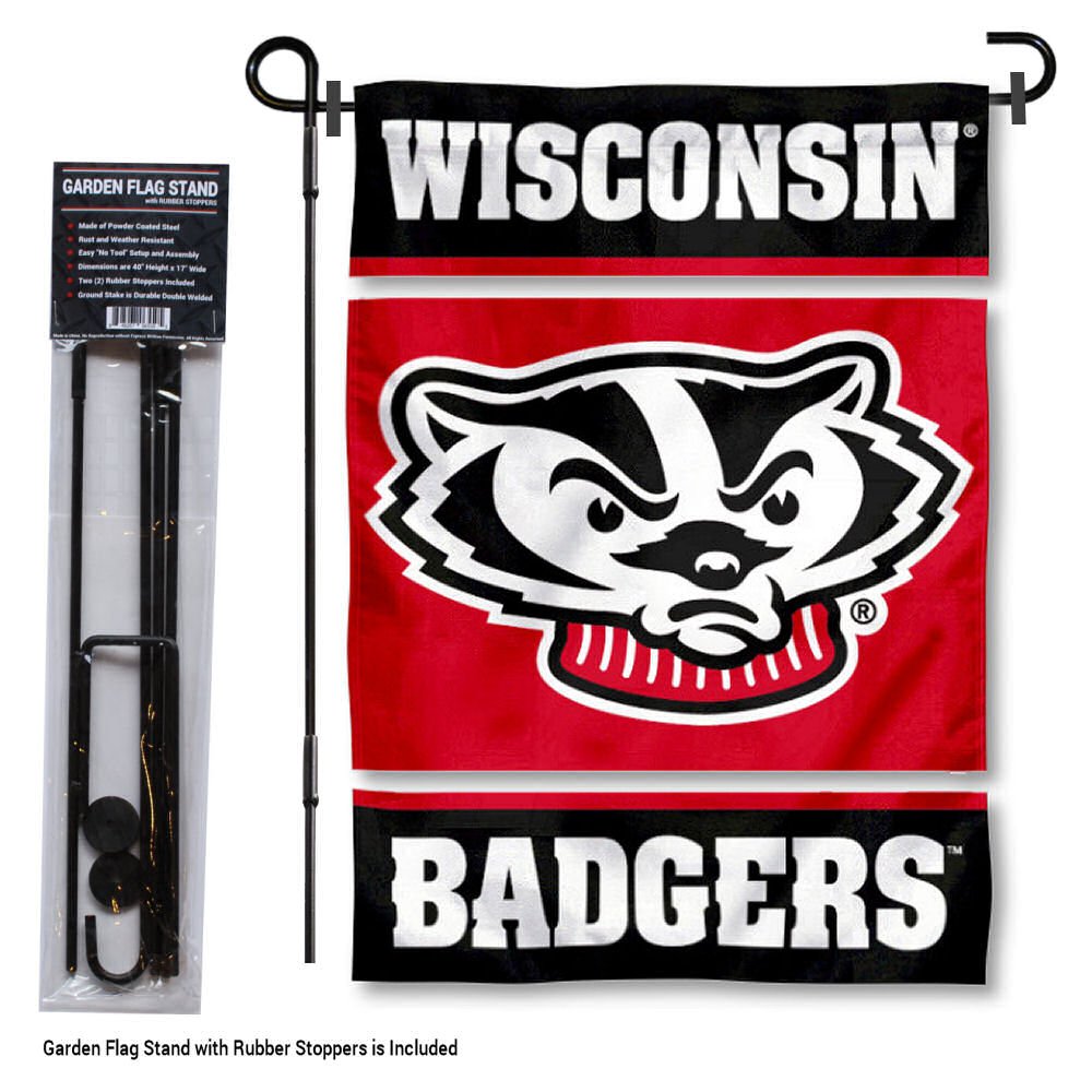 Wisconsin Badgers Garden Flag with Stand Holder | College Flags & Banners Co. | Perfect for Game Day Decor, Tailgating & School Spirit Displays