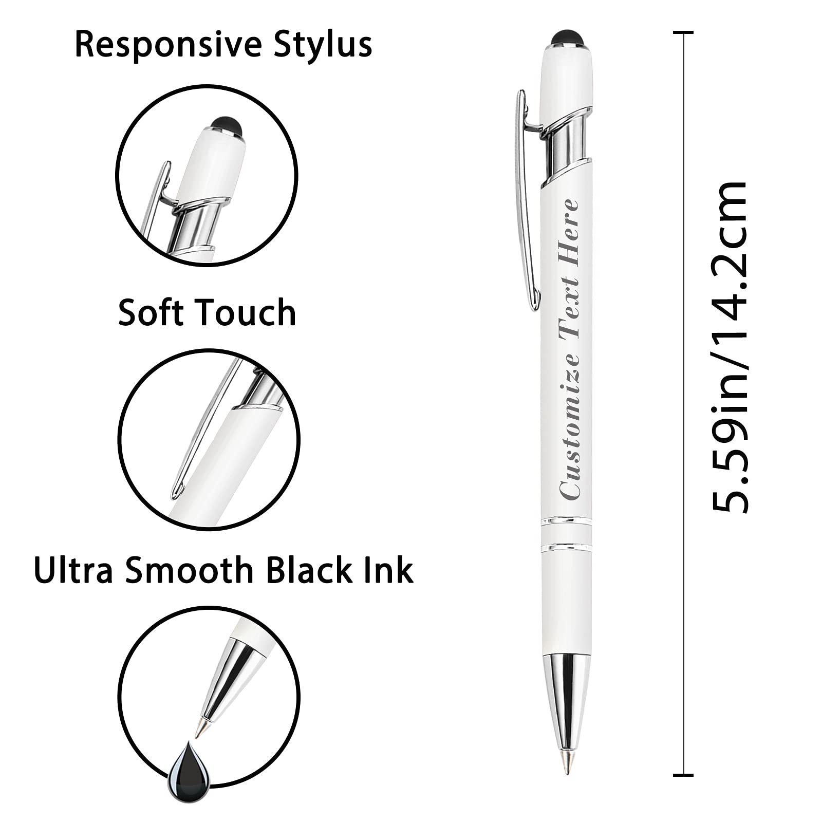 24-Pack Custom Engraved Ballpoint Pens with Stylus Tip - Personalized Name/Message/Logo - Medium Point Black Ink - Perfect for Wedding Favors, Graduation Gifts, Birthday Presents & Corporate Events