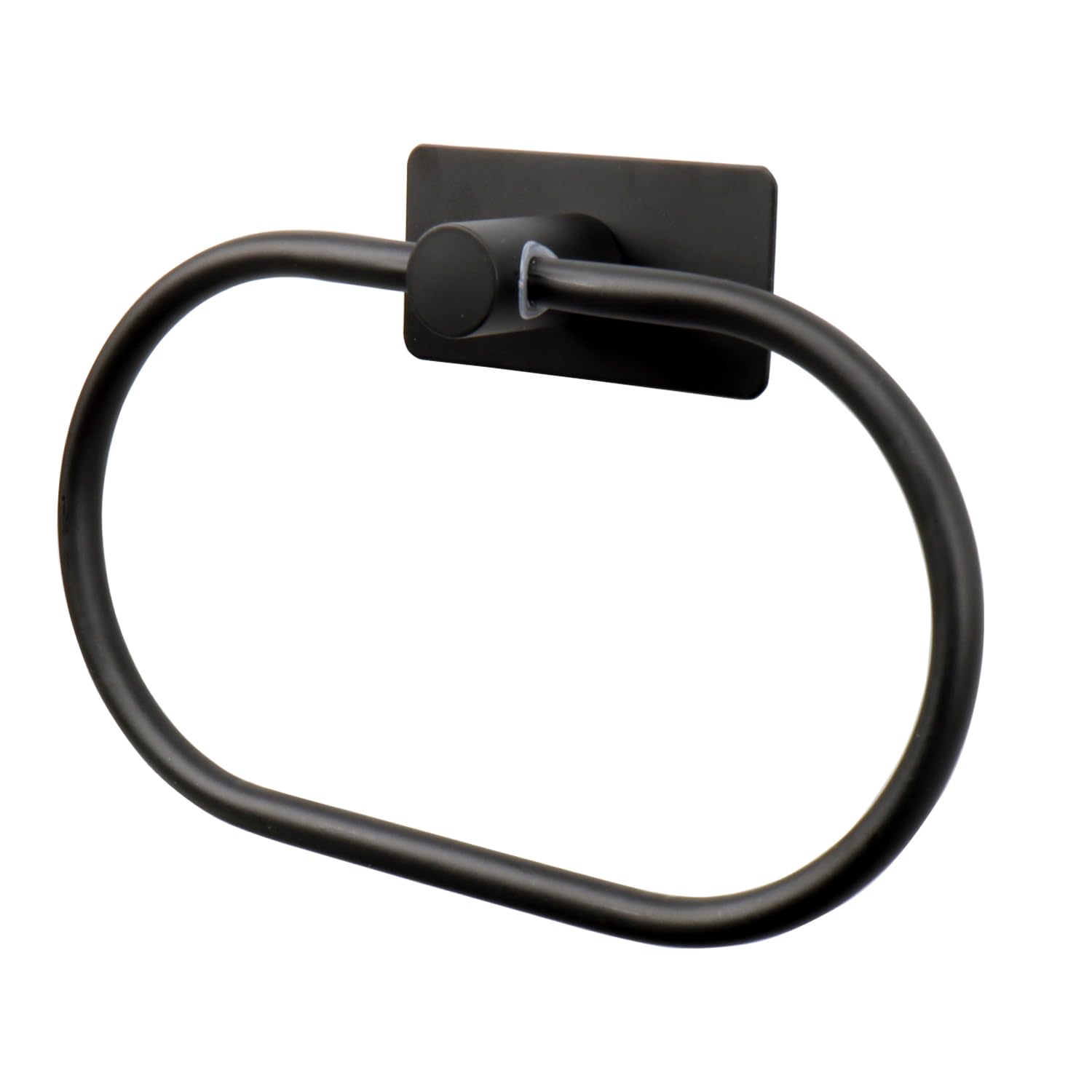 Stick-On Oval Towel Ring - No Drill Self Adhesive Hand Towel Holder - Thick 304 Stainless Steel Bathroom & Kitchen Towel Hanger - Matte Black - Perfect for Small Spaces & Rental Homes
