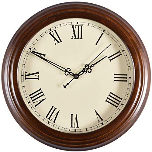 14 Inch Roman Numeral Wall Clock - Solid Wood Retro Silent Alarm Clock for Living Room, Bedroom & Office | Home Decor, Gift Idea & Vintage Style Timepiece