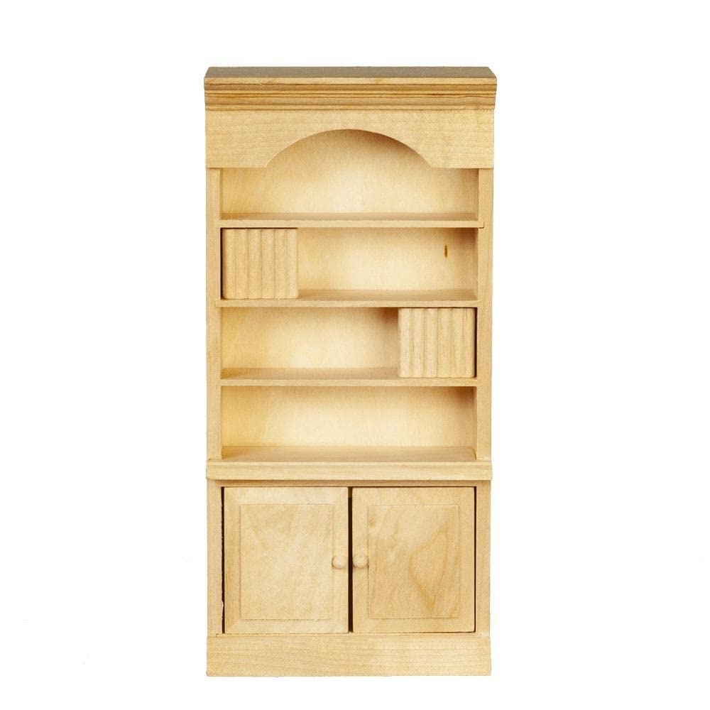 1:12 Scale Dollhouse Bare Wood Bookshelf with Miniature Books - Unfinished DIY Miniature Furniture for Dollhouse, Room Decor, and Collectibles - Perfect for Dollhouse Accessories, DIY Projects, and Miniature Displays