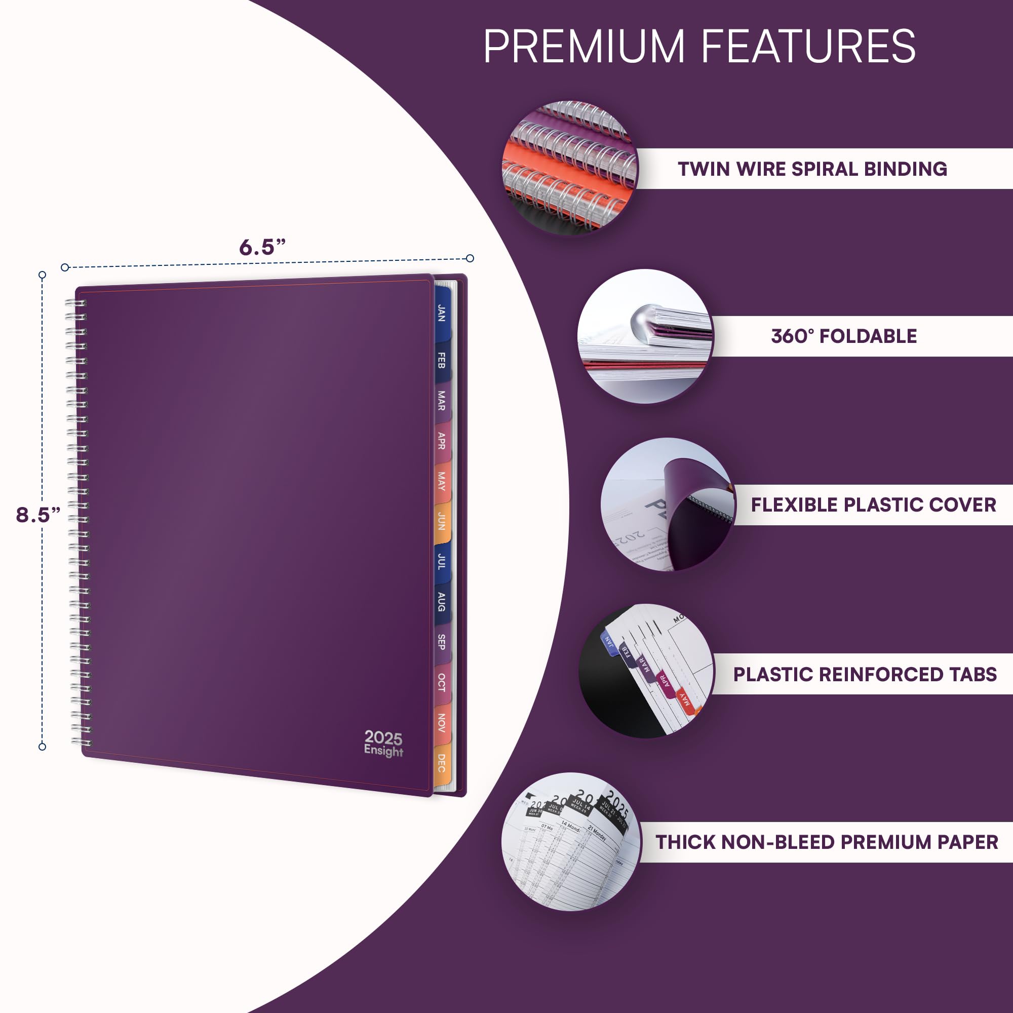 2025 Appointment Planner - 6.5 x 8.5 Inch Daily Weekly Monthly Organizer with 30-Minute Time Slots, Tabbed Sections for Business & Personal Use (Jan-Dec 2025, Purple) | Perfect for Office Professionals, Students & Time Management Enthusiasts