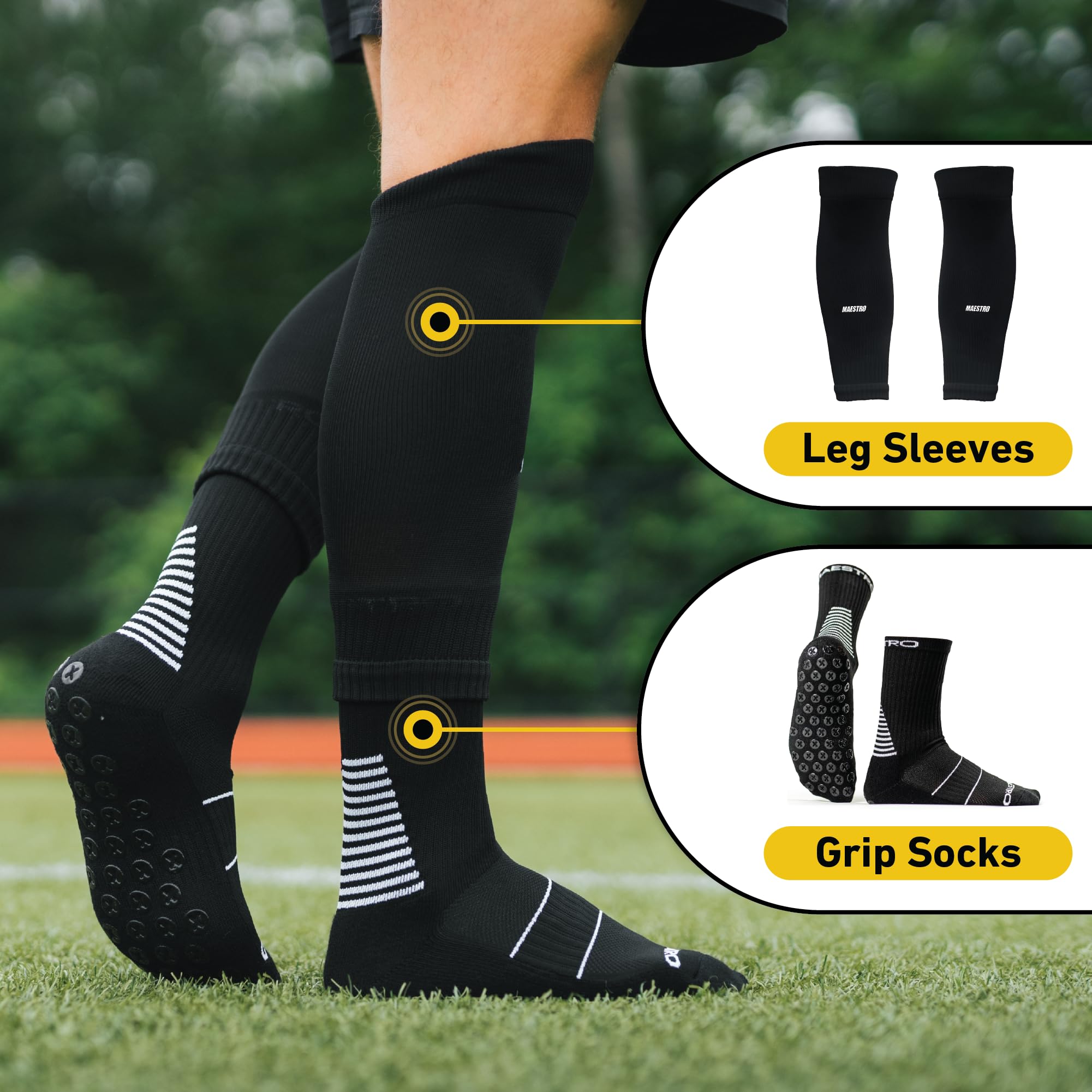 Maestro Leg Sleeves for Men & Boys - Breathable Shin Guard Sleeves for Soccer, Football, Hockey - Perfect for Sports Training & Game Protection