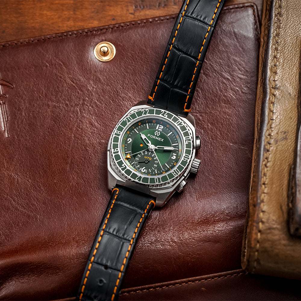 Stratos UTC Automatic Watch - 41mm Green Dial Men's Watch - Perfect for Travel, Business & Outdoor Adventures