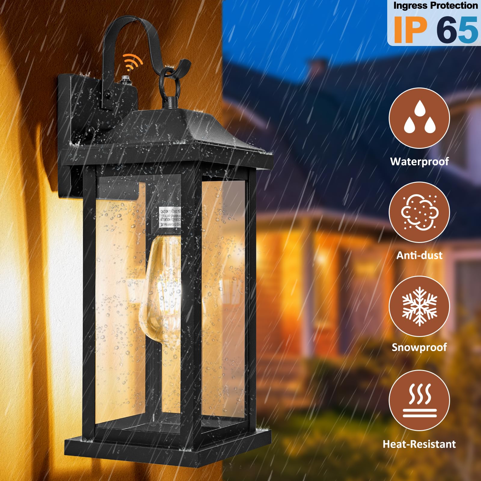 2-Pack 17 Inch Dusk to Dawn Outdoor Wall Lights, Waterproof IP65 Exterior Porch Lights with Tempered Clear Glass, Matte Black Anti-Rust Wall Sconces - Perfect for Patio, Garden, Garage & Entryway Lighting