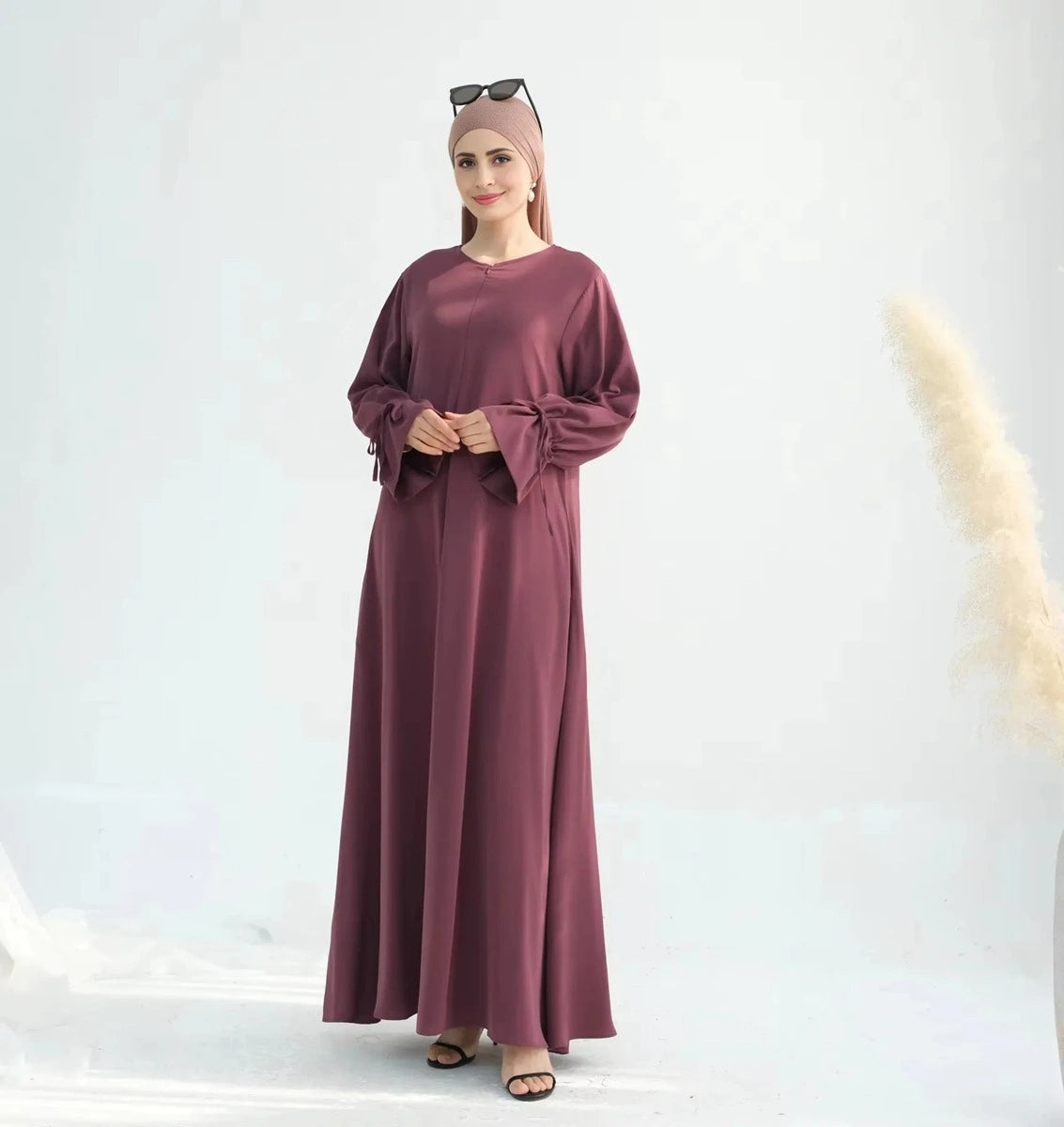 Elegant Nida Cuffed Sleeve Abaya Dress #25938 - Modest Islamic Prayer Dress for Women, Perfect for Mosque, Eid & Special Occasions