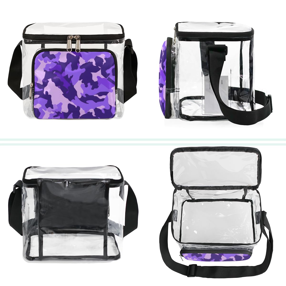 GzLeyigou Fashion Purple Camouflage Clear Tote Bag with Handles - Transparent Crossbody Shoulder Bag for Women - Perfect for Outdoor, Travel, Picnic, Concerts & Sports Events (Stadium Approved) - Great for Shopping, Beach & Music Festivals