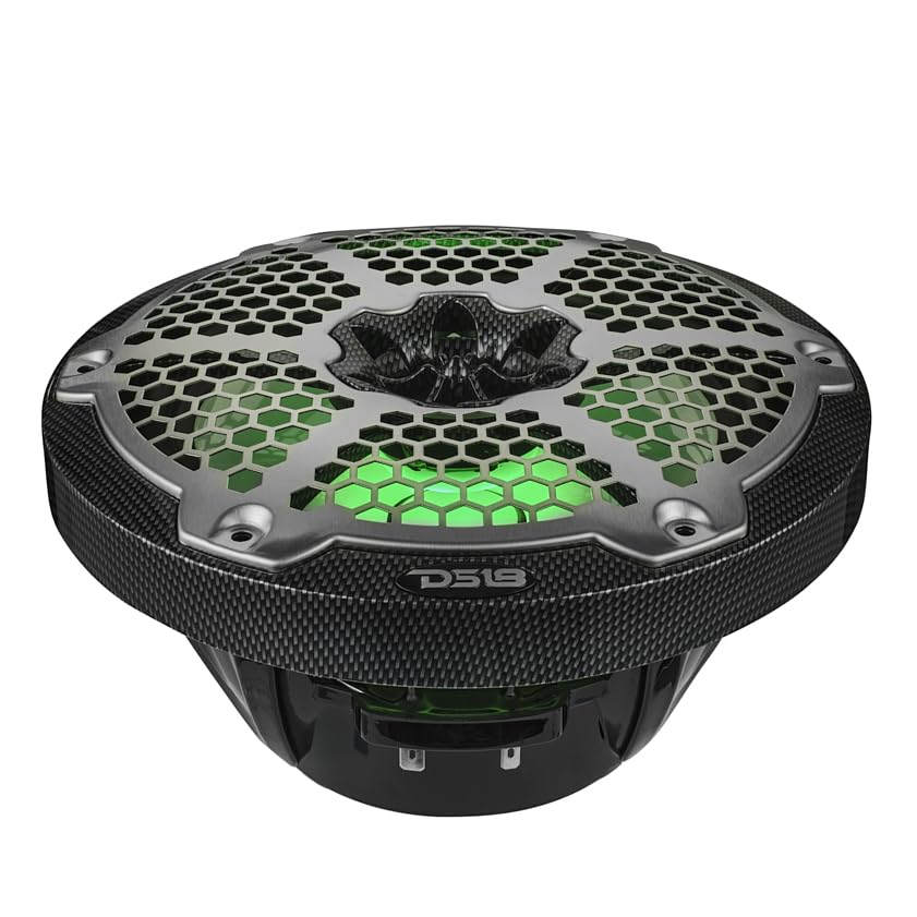 DS18 Hydro CF-8M 8 Inch 2-Way Coaxial Marine Speakers with RGB LED Lights - 125W RMS 4-Ohm Waterproof Boat Audio System, UV Resistant Carbon Fiber Design (Pair of 8