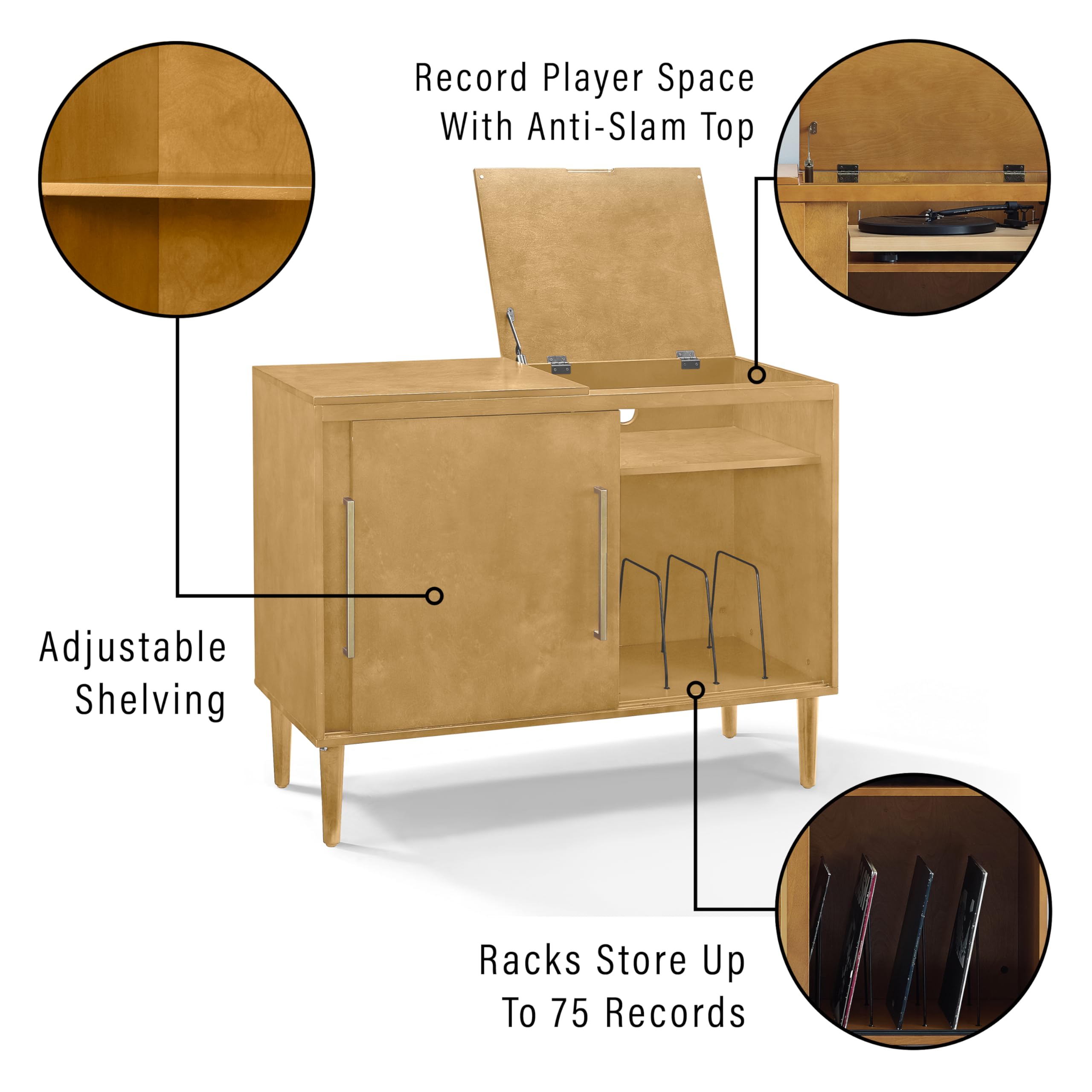 Crosley Everett Media Console & Vinyl Record Player Stand with Storage - Perfect for Living Room, Home Theater & Vinyl Record Collection - Acorn Finish