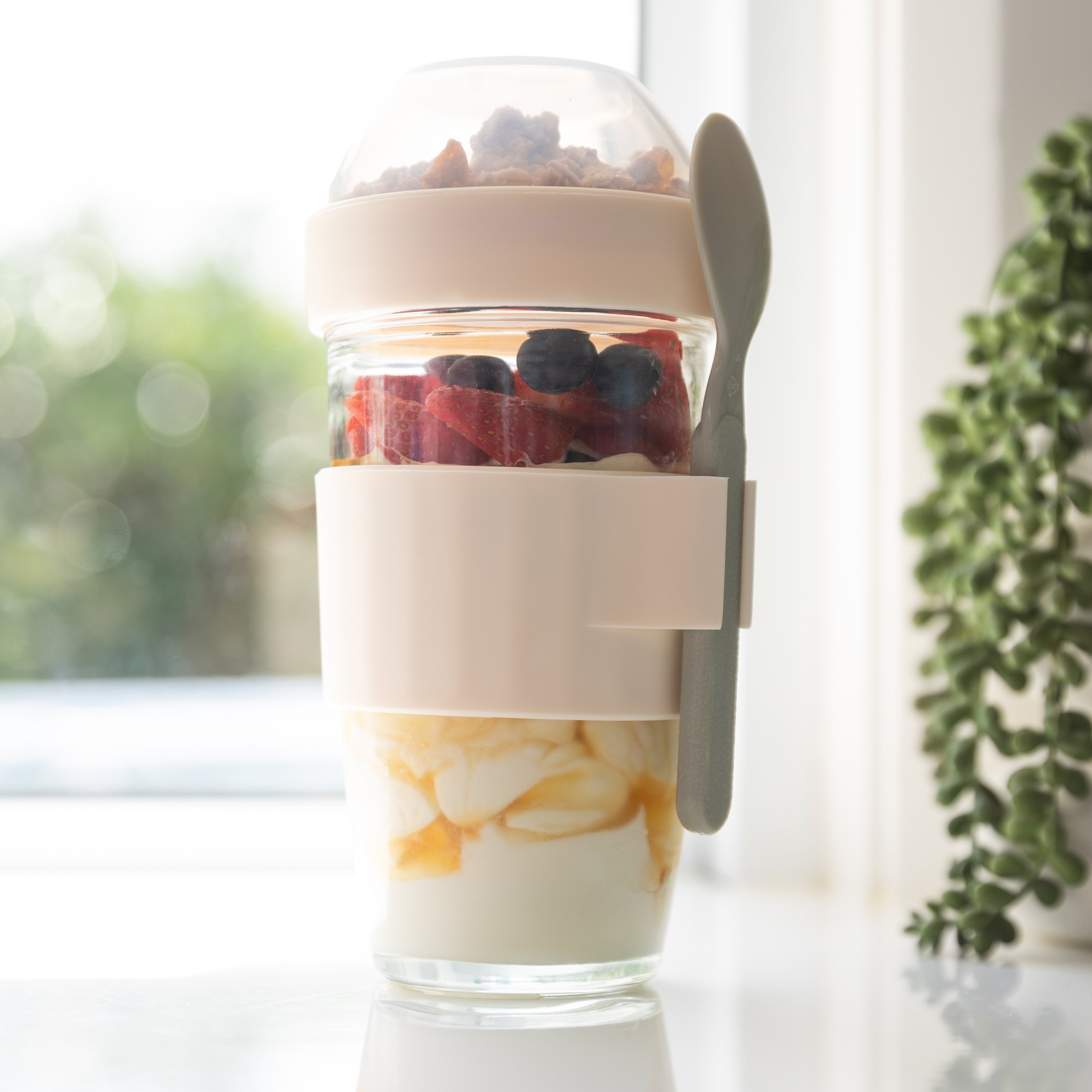 Portable Travel Jar with Spoon and Compartment - Perfect for Snacks, Salads & On-the-Go Meals