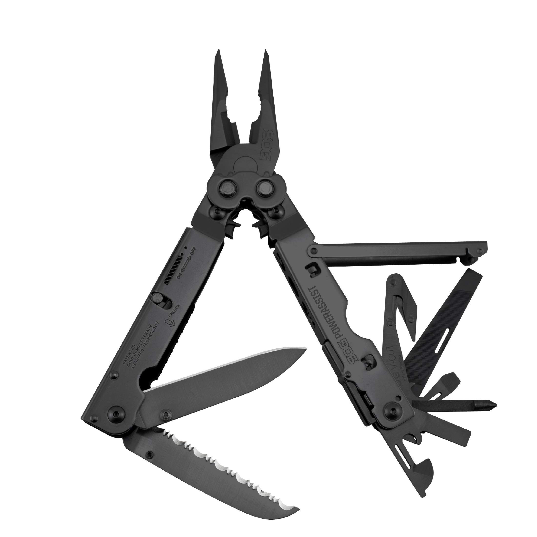 SOG PowerAssist Multitool with 16-in-1 Lightweight Specialty Tools - Compact Pocket Knife & Utility Tool Set with EDC Sheath for Camping, Hiking, Survival & Everyday Carry