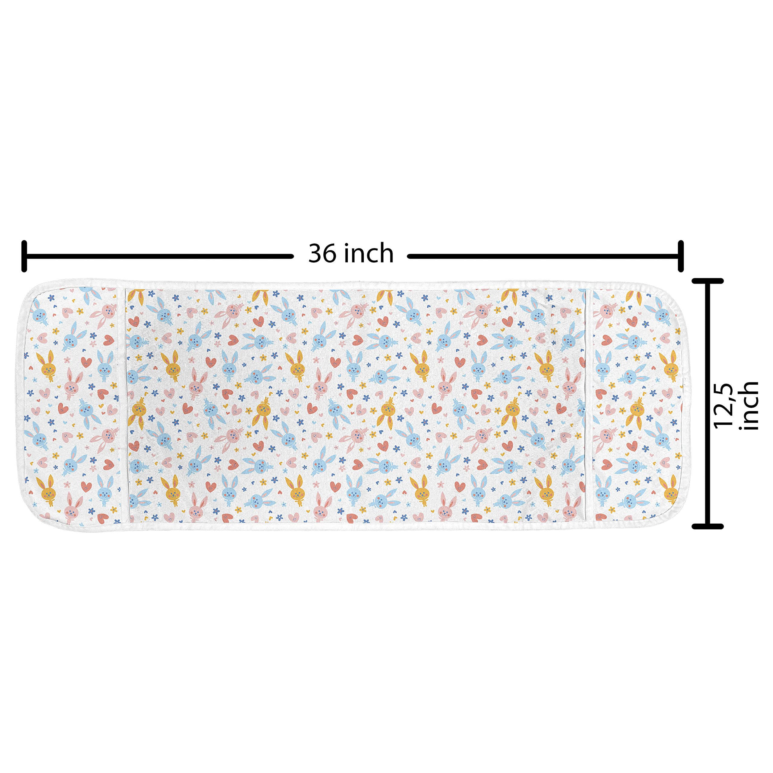 Ambesonne Pastel Microwave Cover - Cute Bunnies, Flowers & Hearts Cartoon Design - Waterproof Kitchen Organizer with Pockets - 36