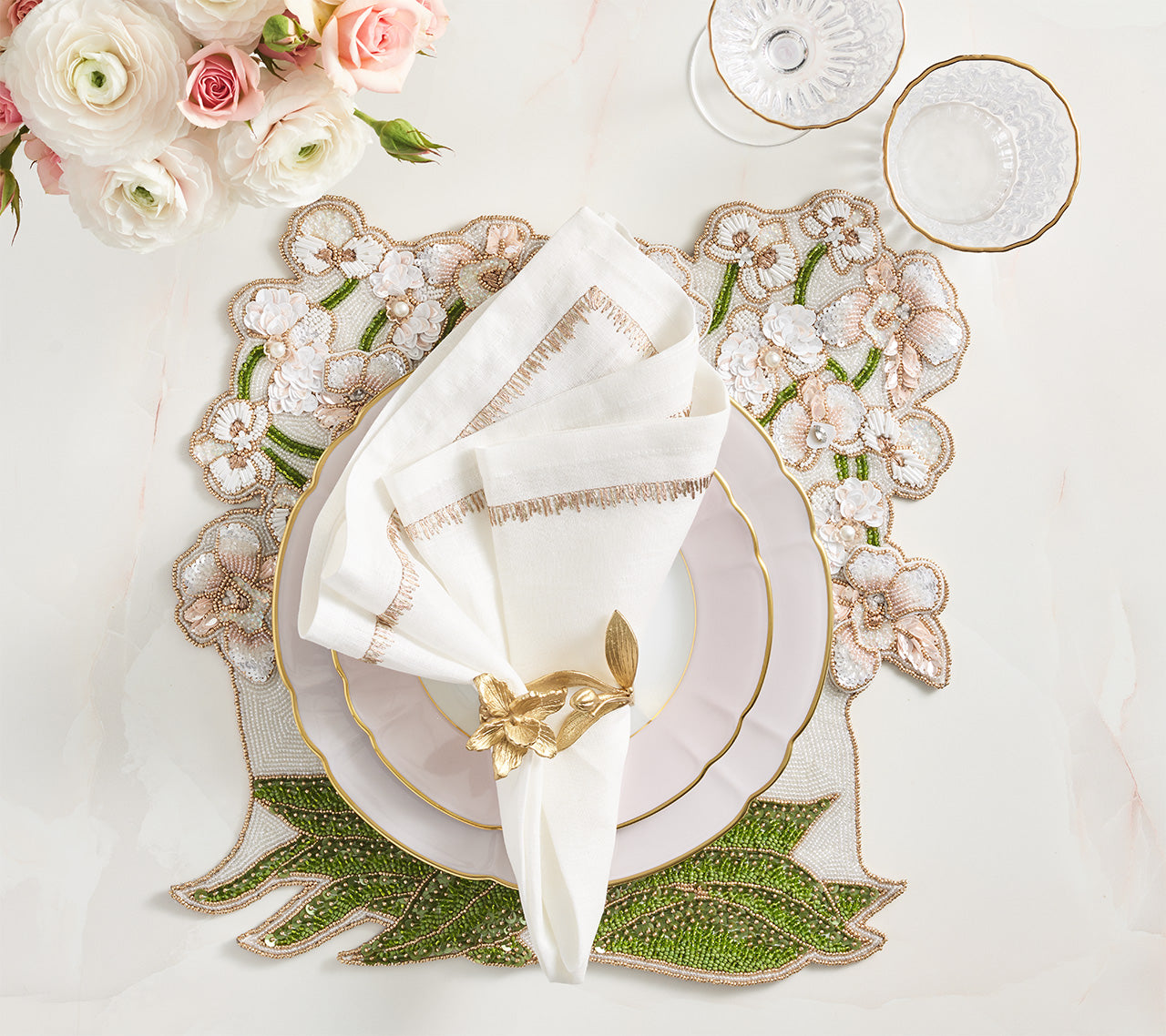 Elegant Gold Orchid Napkin Rings Set of 4 - Floral Table Decor for Weddings, Dinner Parties & Holiday Place Settings