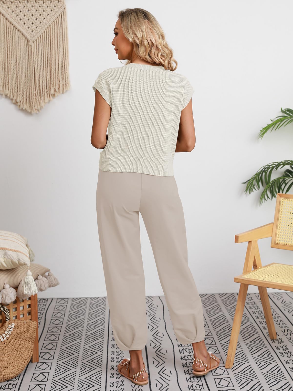 Women's Two Piece Outfits - Cozy Knit Sweater & High Waisted Pants Lounge Set | Soft Pullover Top & Stretchy Joggers Matching Outfit for Home, Yoga & Casual Wear 2024