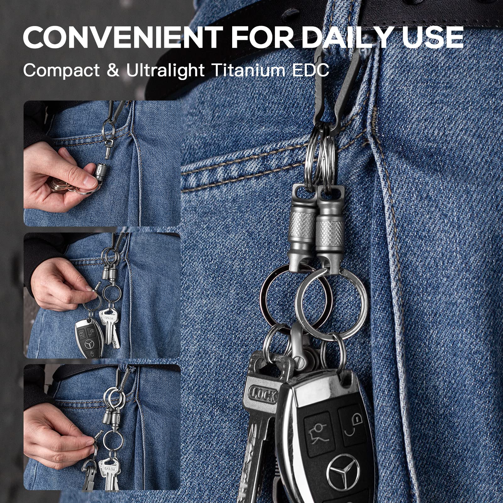 TISUR Titanium Quick Release Keychain - Retractable & Detachable Key Chain Clip with Pull-Apart Key Rings for Men & Women | Perfect for Car Keys, House Keys, and Everyday Carry (EDC) Accessories