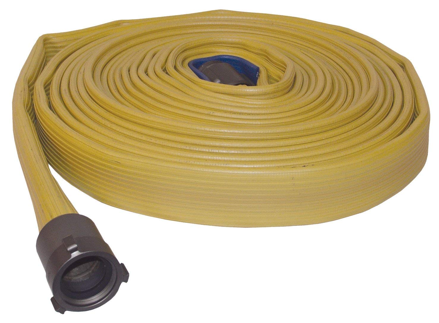 Dixon A515Y50RAF 500# Yellow Polyester Impregnated Single Jacket Coupled Rocker Lug Aluminum NST Hose - 225 psi, 50' Length, 1.5