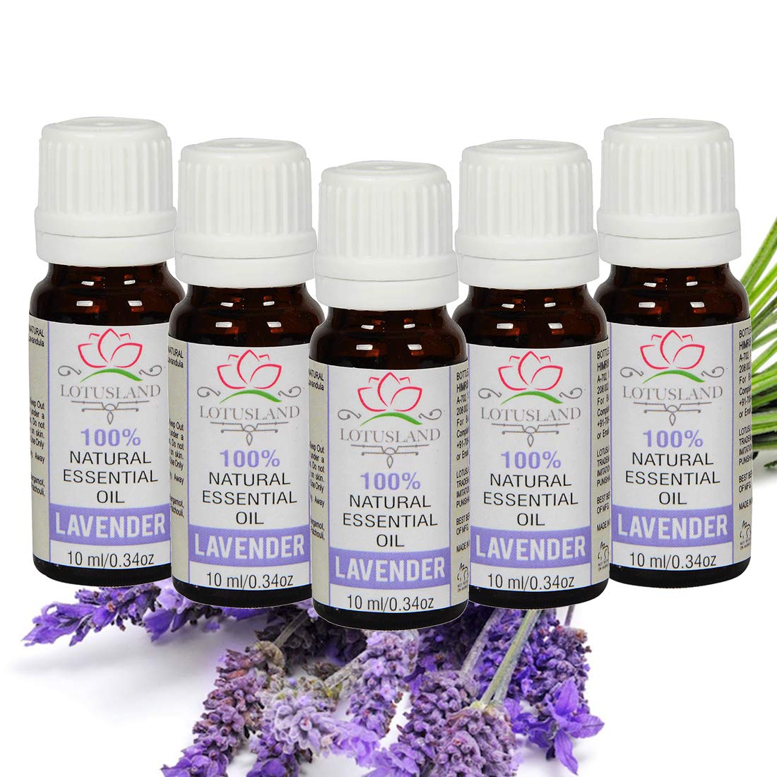 Lotusland 100% Pure & Natural Lavender Essential Oil - 5 Pack (10ml Each) for Aromatherapy, Relaxation & Skin Care - Perfect for Diffusers, Massage & DIY Beauty Products