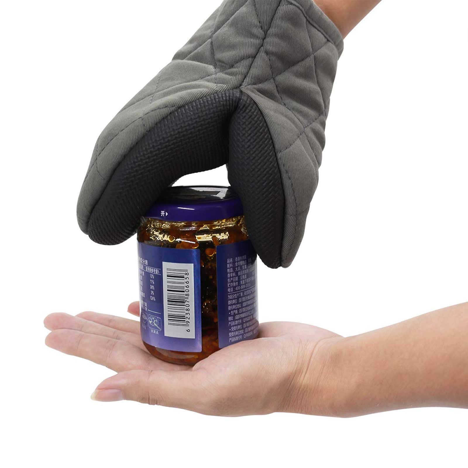Heat Resistant Mini Oven Mitts Set of 2 - 300°F Neoprene Cotton Kitchen Gloves with Non-Slip Grip & Hanging Loop - 7x6 Inch Gray Pot Holders for Baking, Grilling & Cooking - Perfect for Oven, Stovetop & BBQ Use
