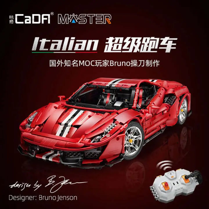 Ferrari 488 Master Building Set 1:8 Scale - 3229pcs CADA C61042 Model Car Kit for Adults & Collectors | Perfect for Display, Gifts & DIY Projects