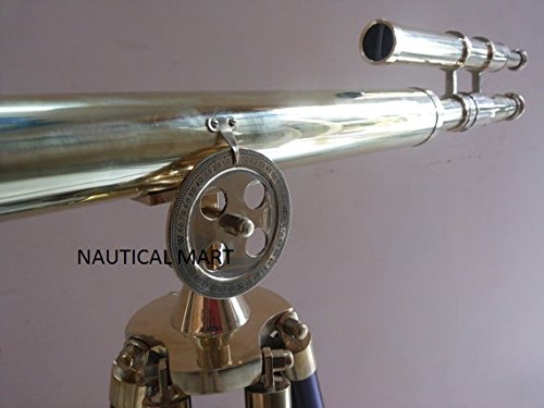 Antique Solid Brass Floor Standing Marine Telescope with Wooden Tripod - Nautical Decor for Home, Office, or Ship - Perfect for Nautical Enthusiasts & Collectors