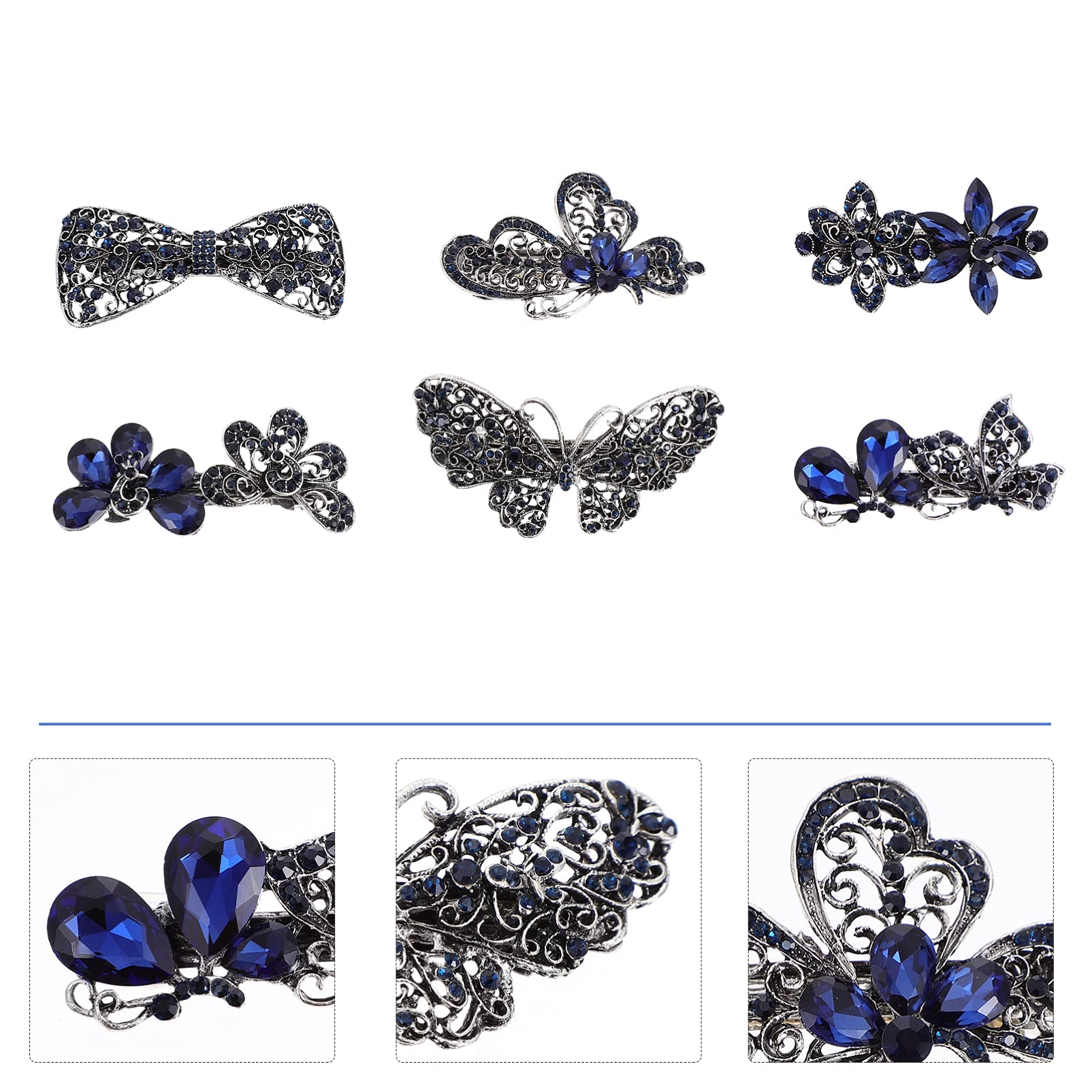 Beaupretty Crystal Rhinestones Hair Barrettes - 6pcs Vintage French Hair Clips with Butterfly Design for Women & Girls - Perfect for Bridal, Party, Prom, and Everyday Wear