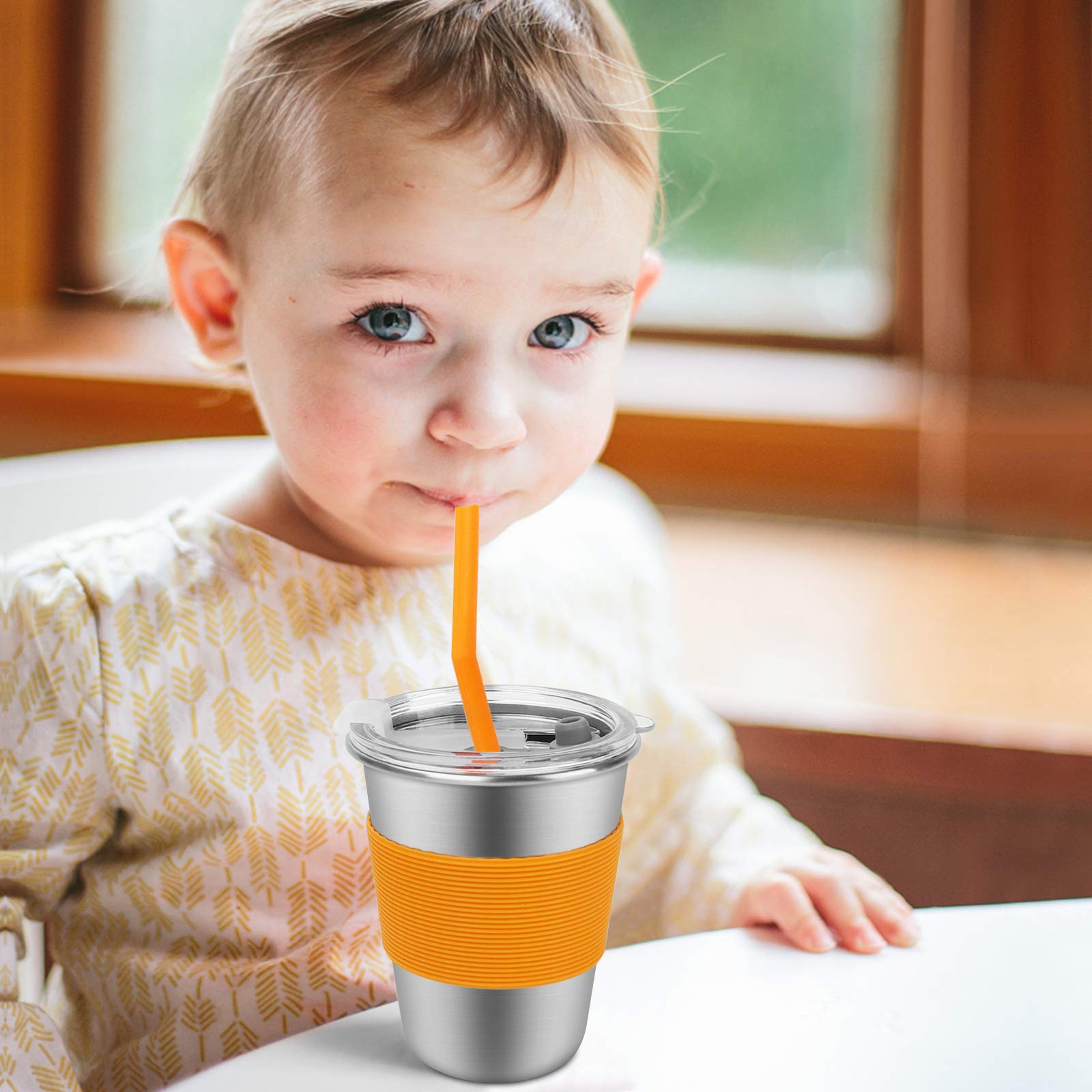 SSAWcasa 12oz Stainless Steel Kids Cups with Straws & Lids - 6 Pack Spill-Proof Sippy Cups for Toddlers, Unbreakable BPA-Free Reusable Water Bottles for Children & Adults - Perfect for School, Travel, Picnics & Daily Hydration